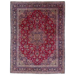 Tappeto Medaglione Antico Persiano Kashan in lana fatto a mano rosso