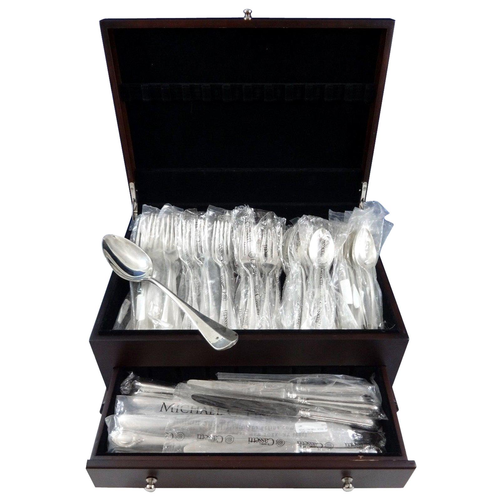 Medallion by Cassetti Sterling Silver Dinner Flatware Set Service 43 Pieces, New For Sale