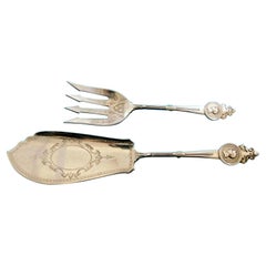 Service à poisson en argent sterling avec médaillon en forme de Brite Cut de Gorham:: daté de 1866