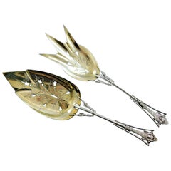 Medallion by Wood & Hughes Sterling Silver Fish Serving Set Gold Washed Pierced