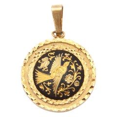 Vintage Medallion Damascene Toledo Black Gold-Plated Charm Pendant