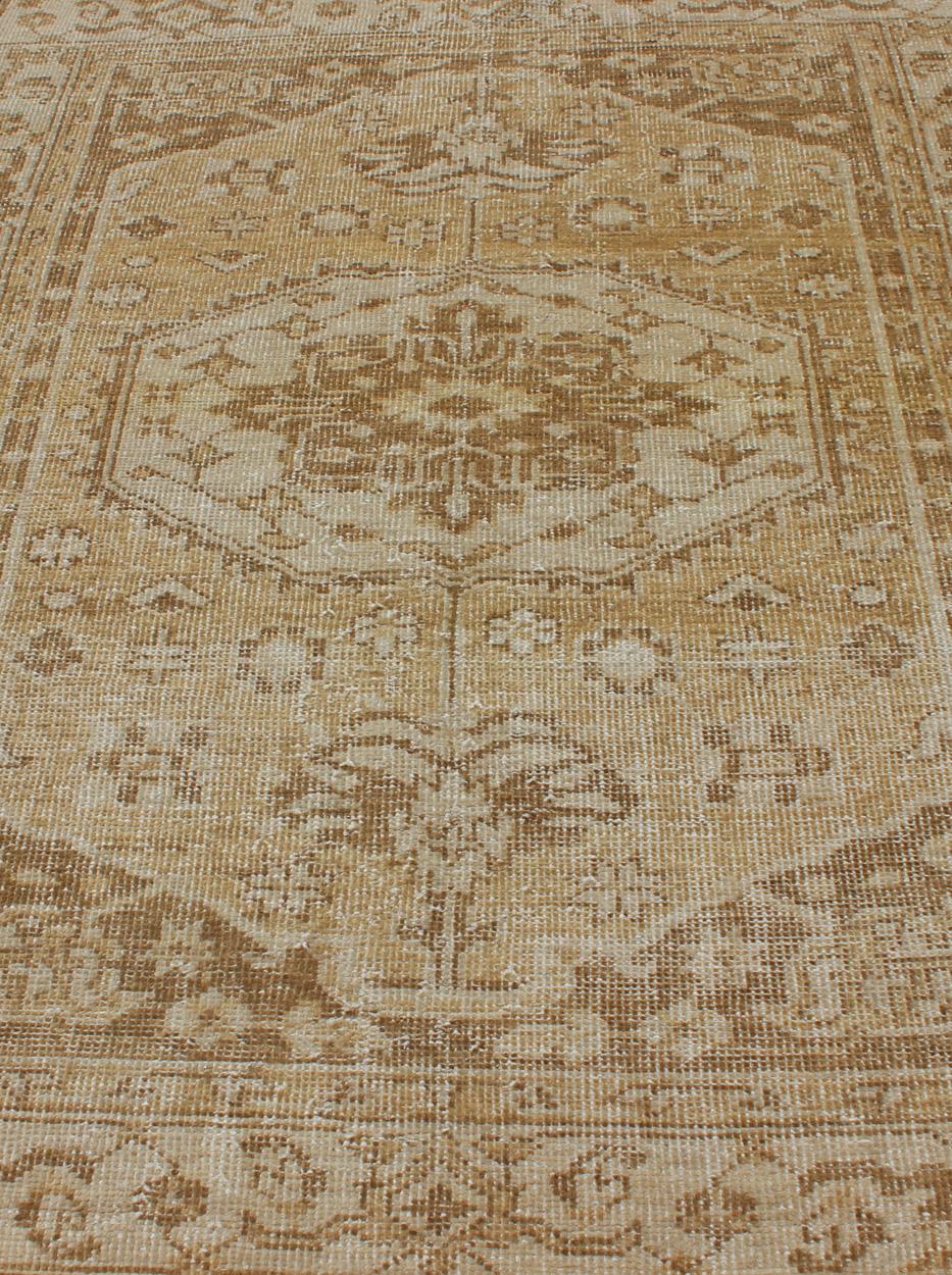Wool Medallion Design Oushak with Brown, Yellow, Golden Brown, and Cream For Sale