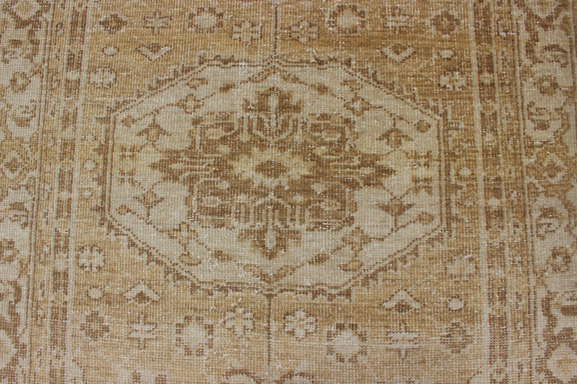 Medallion Design Oushak with Brown, Yellow, Golden Brown, and Cream For Sale 2