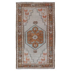 Medallion Design Vintage Oushak Rug in Burnt Orange, Brown, Li. Gray, Lt. Blue