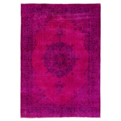 8.7x12.4 Ft Medallion Design Vintage Turkish Rug Over-Dyed in Fuchsia Pink Color