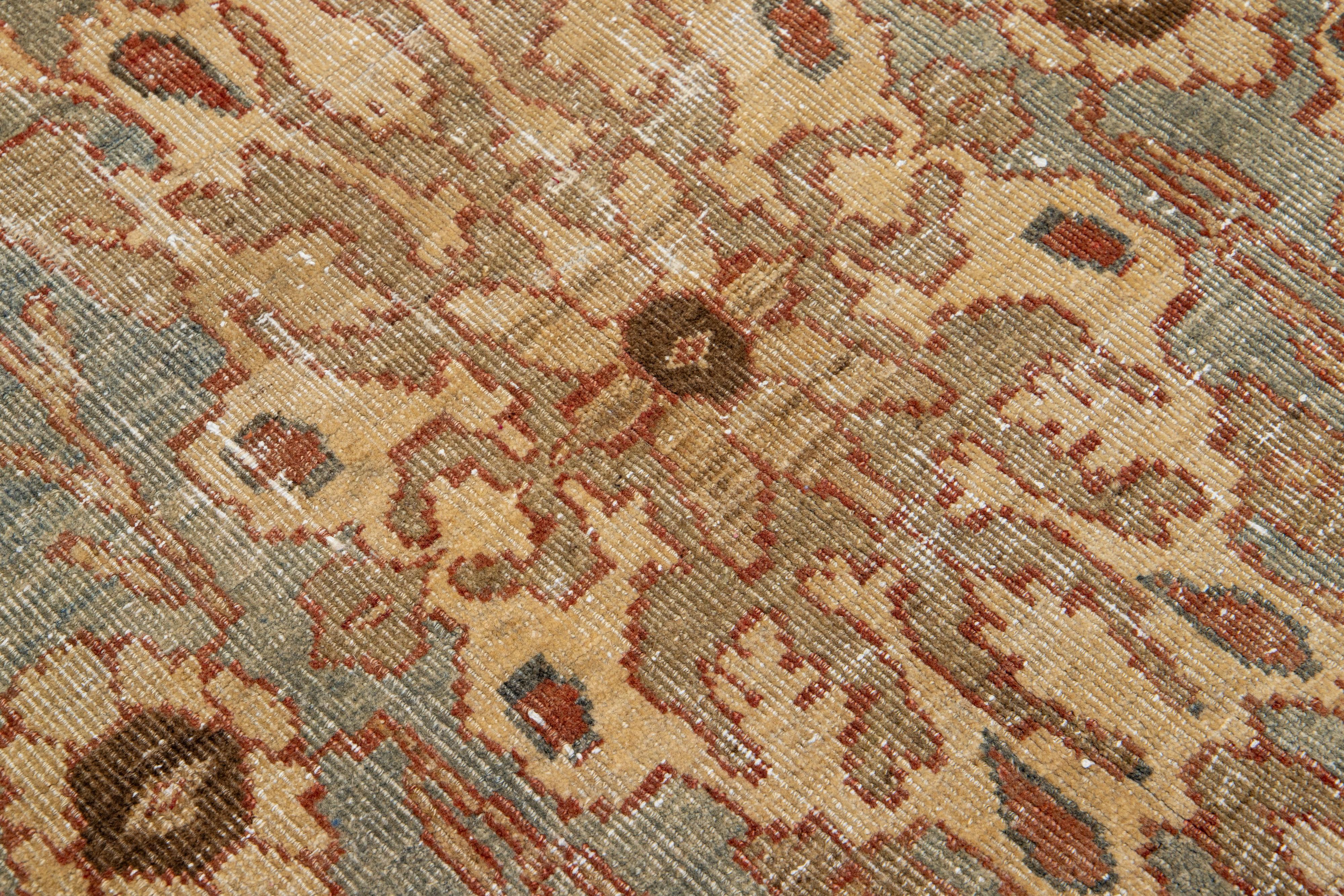 Medallion Designed Antique Mahal Wool Rug In Rust Color In Good Condition For Sale In Norwalk, CT