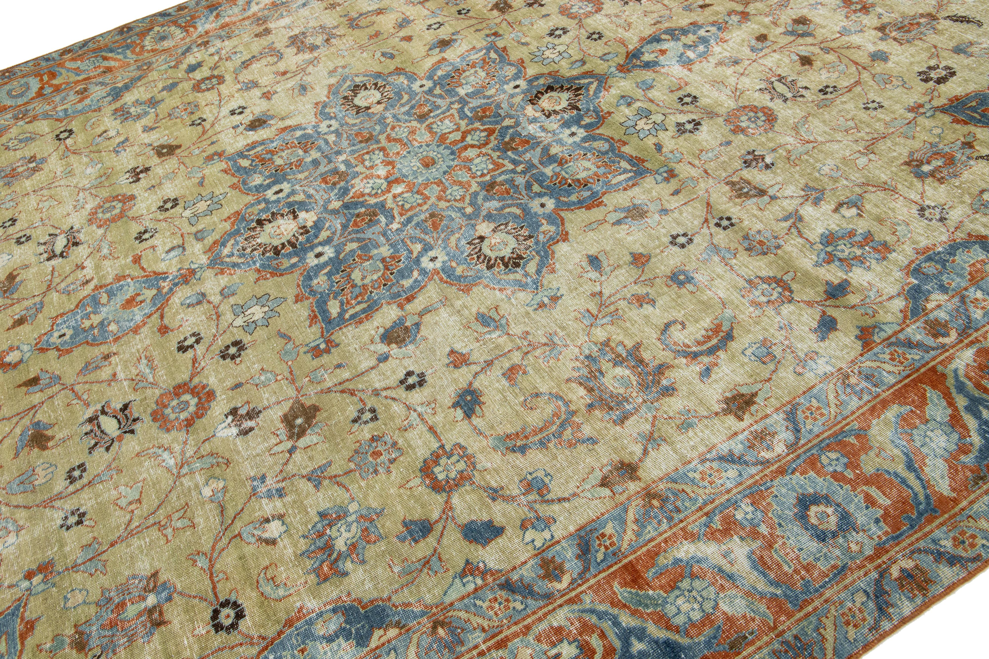Hand-Knotted Medallion Designed Antique Wool Rug Persian Tabriz From 1900s For Sale