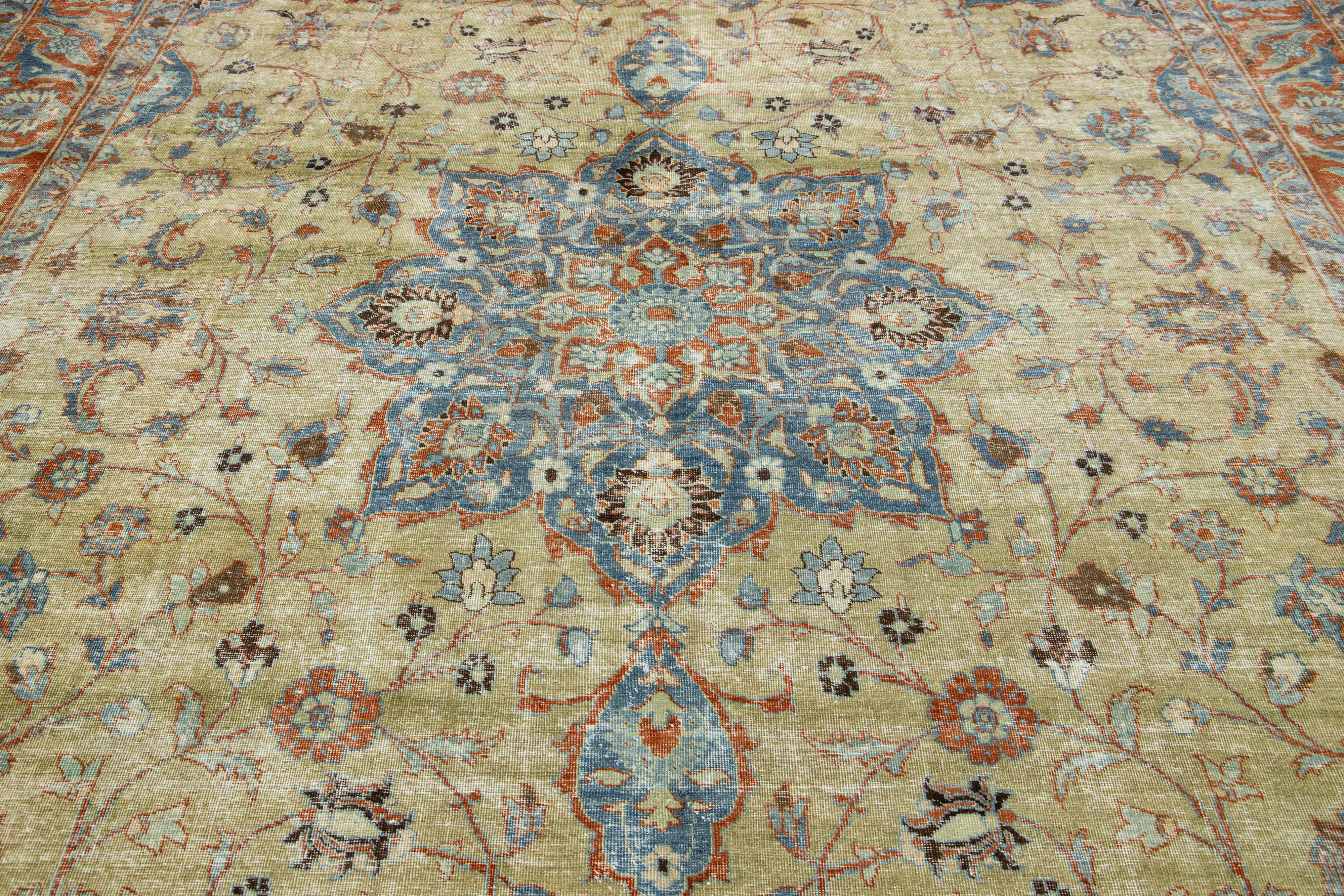 Medallion Designed Antique Wool Rug Persian Tabriz From 1900s For Sale 1