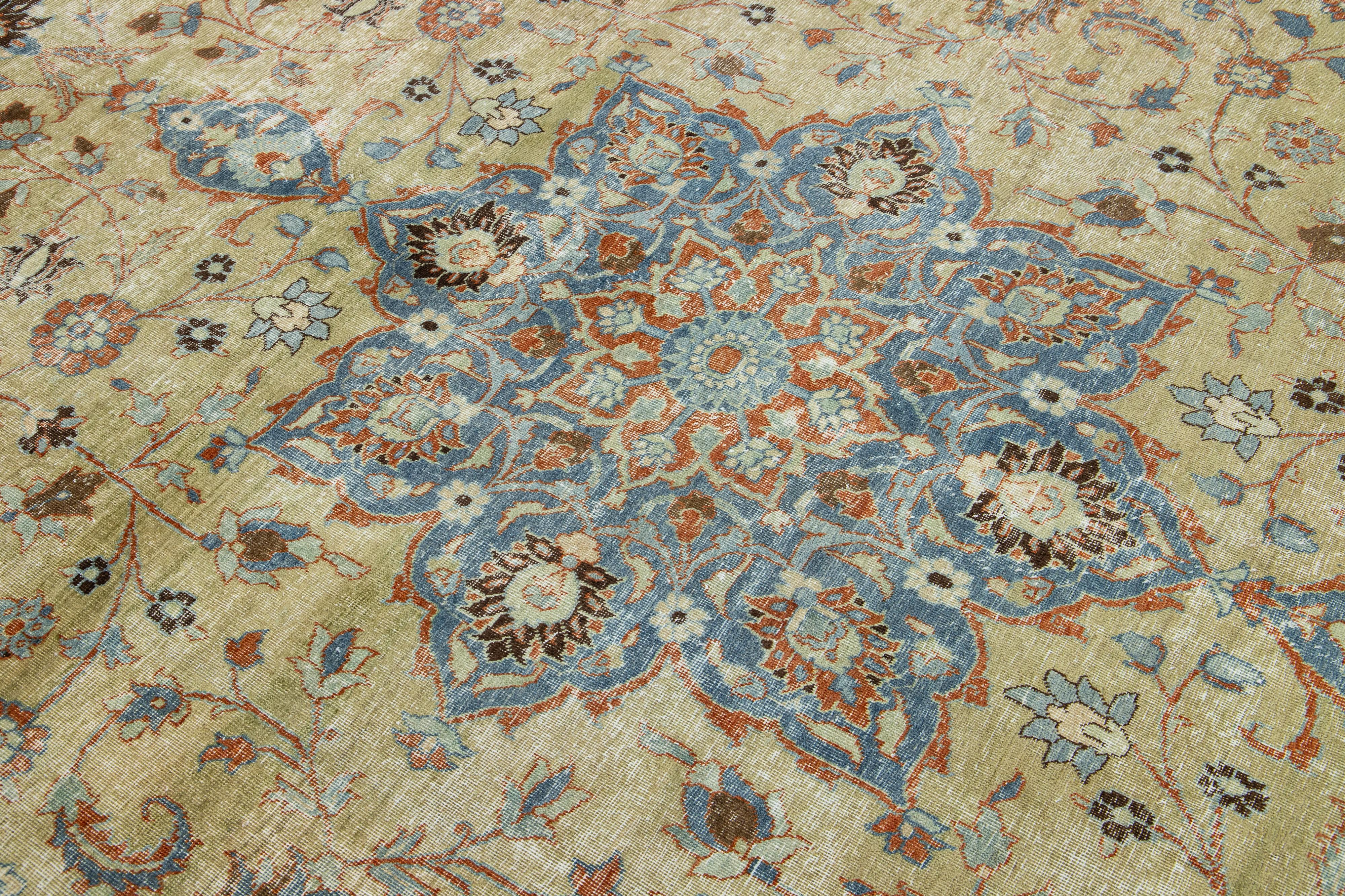 Medallion Designed Antique Wool Rug Persian Tabriz From 1900s For Sale 2