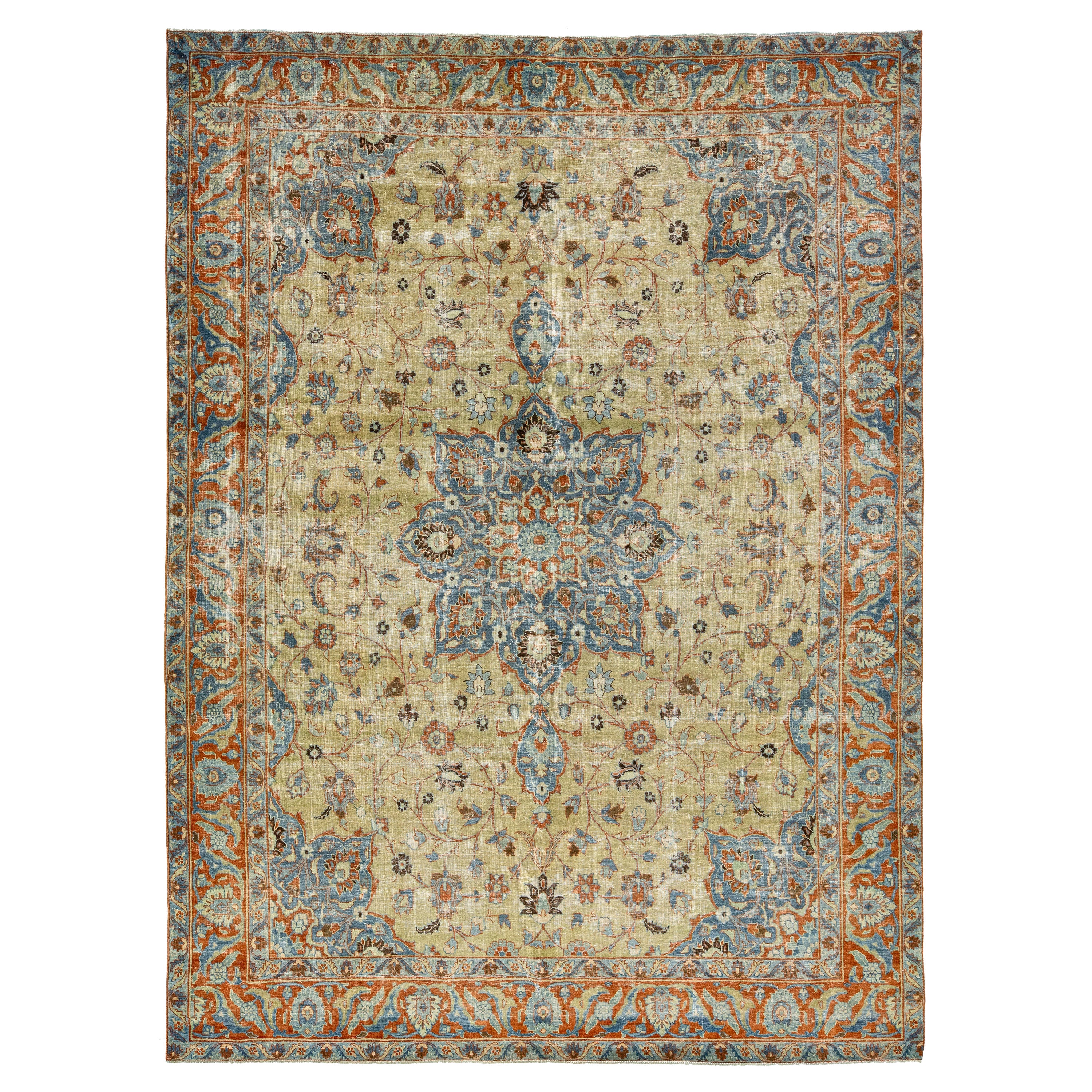 Medaillon entworfen antike Wolle Teppich Persisch Tabriz aus 1900s