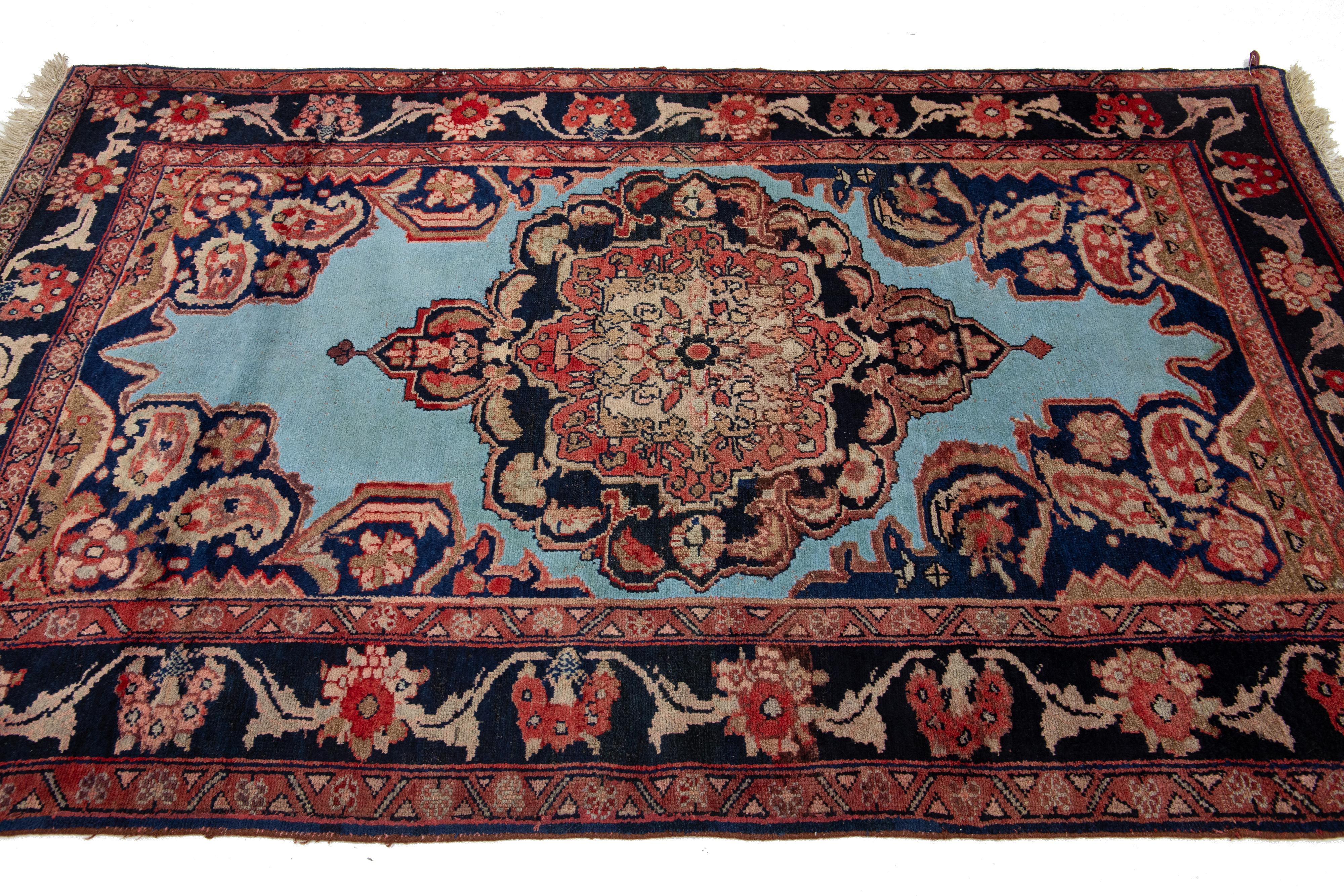 Medaillon entworfen handgefertigt Mahal Wolle Teppich in blau aus den 1920er Jahren (Handgeknüpft) im Angebot