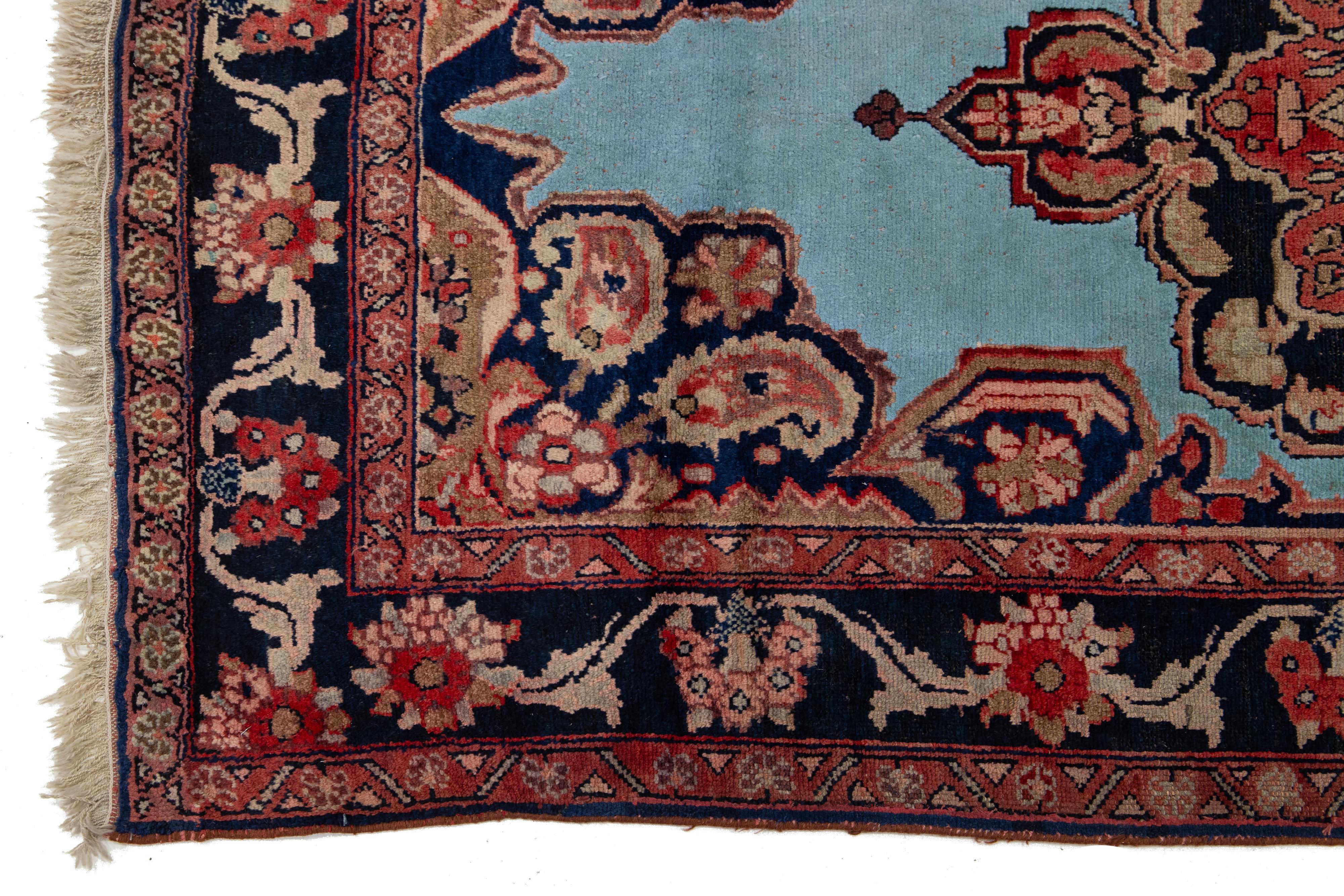 Medaillon entworfen handgefertigt Mahal Wolle Teppich in blau aus den 1920er Jahren im Zustand „Hervorragend“ im Angebot in Norwalk, CT