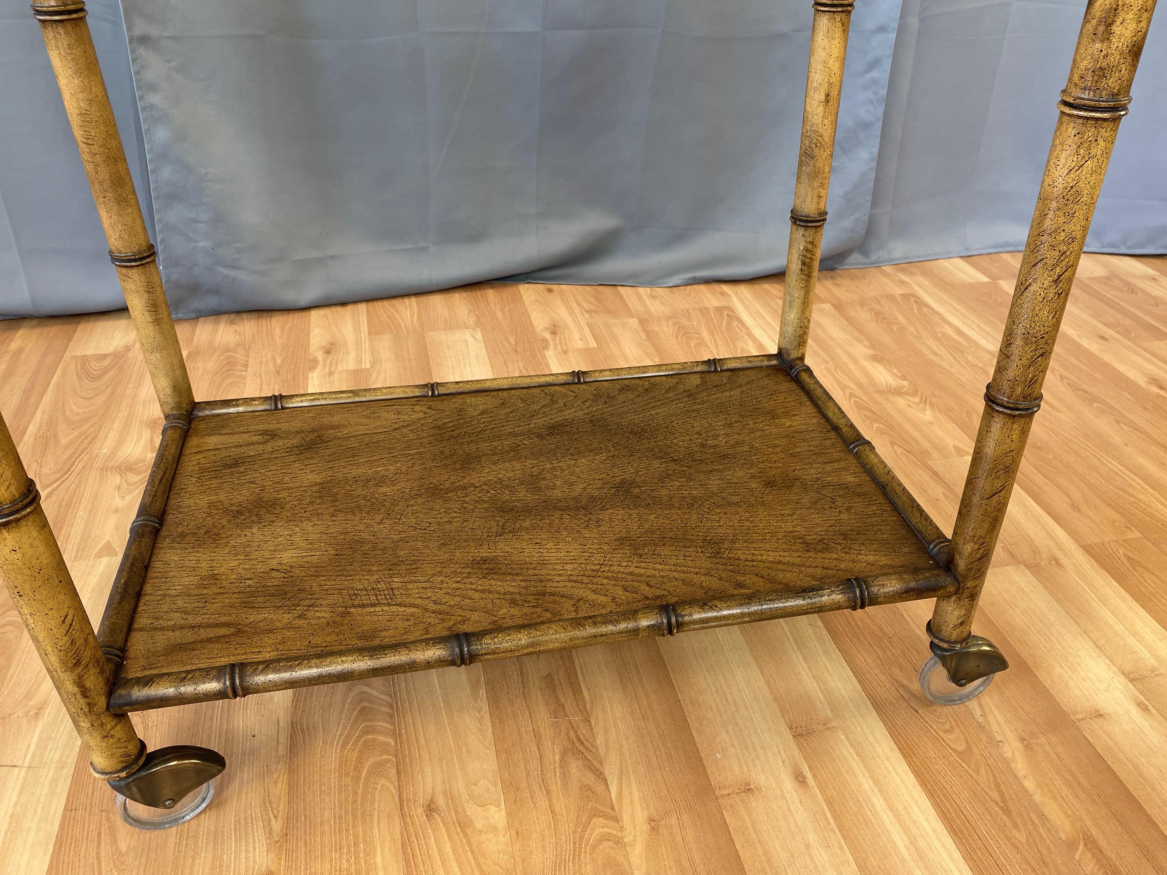 Medallion Limited Chinese Chippendale-Style Faux Bamboo Oak Bar Cart, 1960s 5