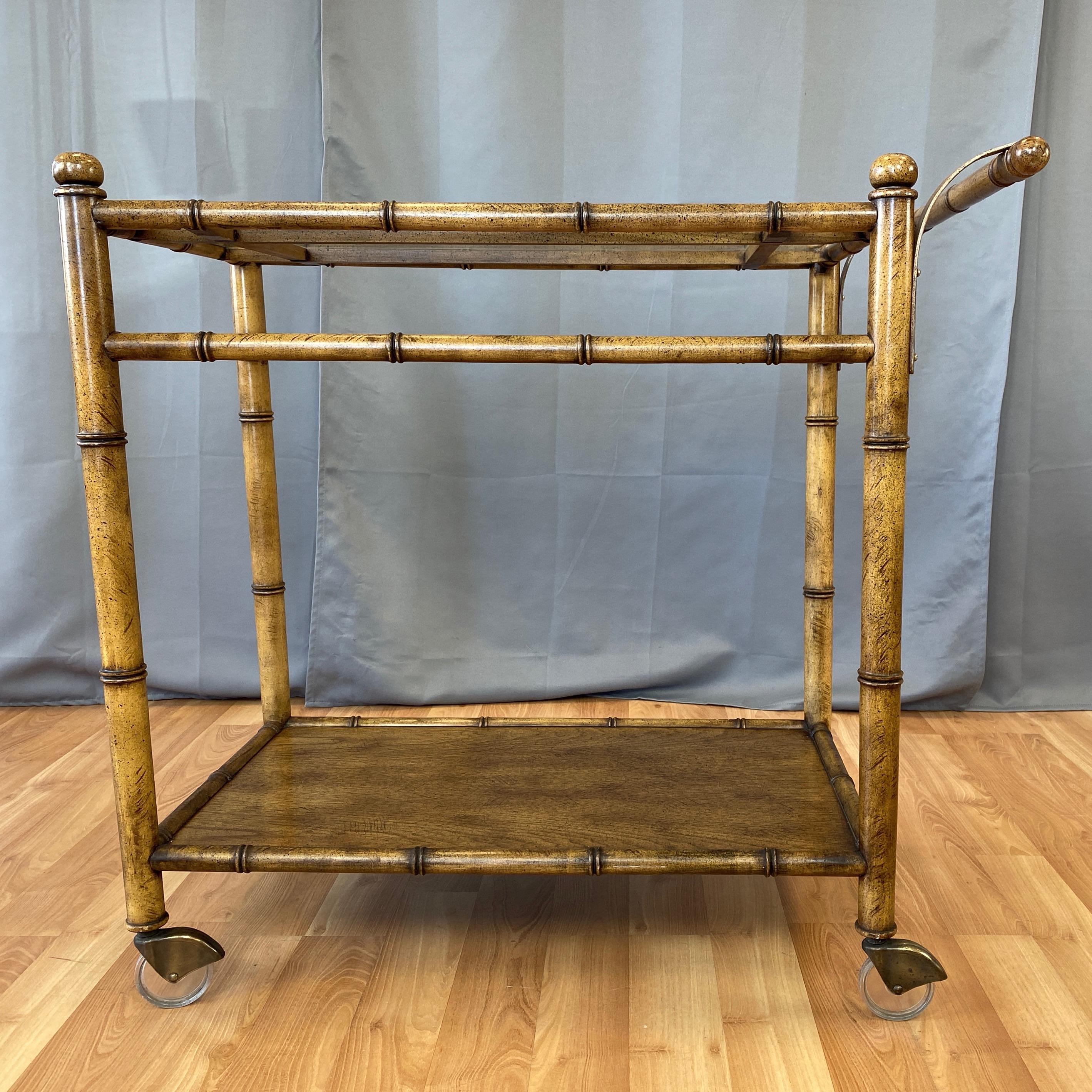 Mid-20th Century Medallion Limited Chinese Chippendale-Style Faux Bamboo Oak Bar Cart, 1960s