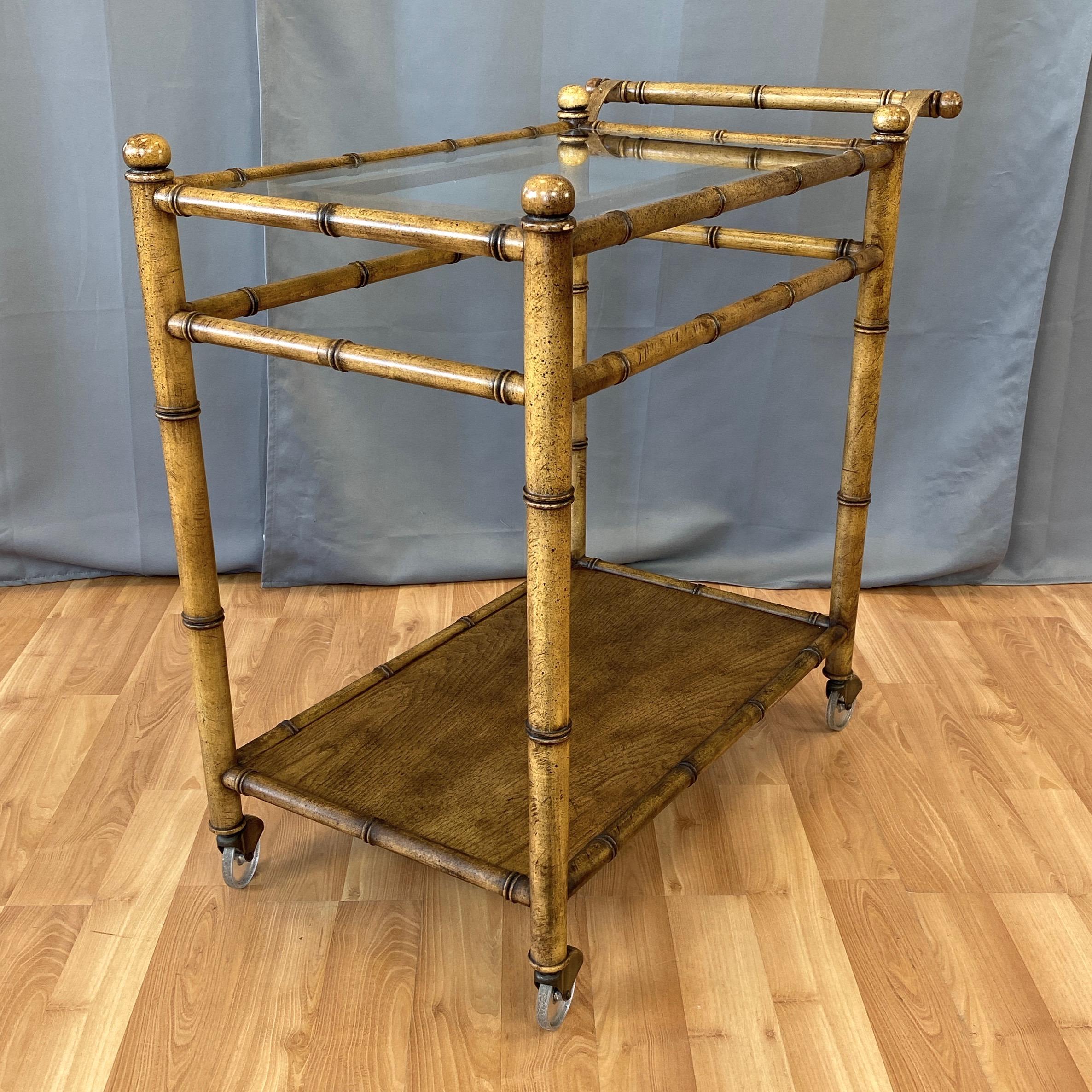 Plastic Medallion Limited Chinese Chippendale-Style Faux Bamboo Oak Bar Cart, 1960s