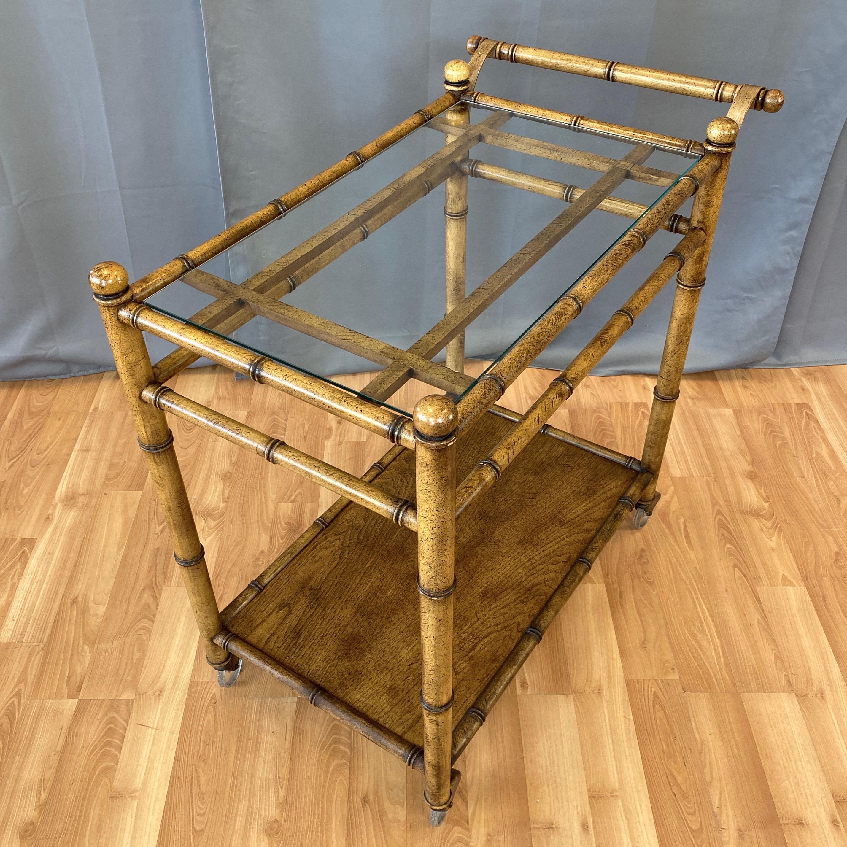 Medallion Limited Chinese Chippendale-Style Faux Bamboo Oak Bar Cart, 1960s 1
