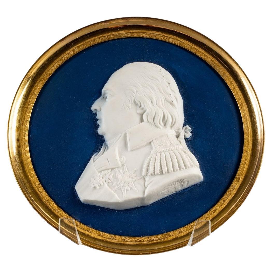 Medallion of the King of France Louis XVIII, in Sèvres Biscuit For Sale