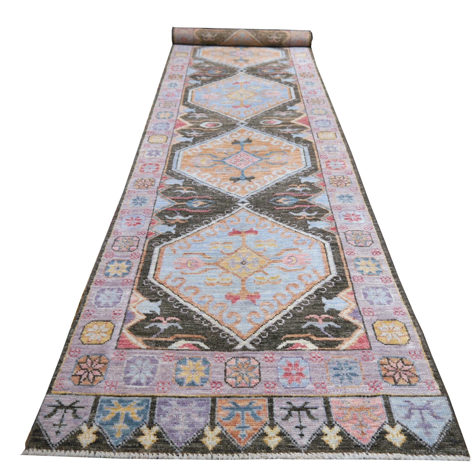 Medallion Oushak Runner with Geometric Design Hallway or Stair Carpet For Sale 2