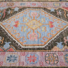 Medallion Oushak Runner with Geometric Design Hallway or Stair Carpet