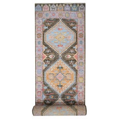 Medallion Oushak Runner with Geometric Design Hallway or Stair Carpet