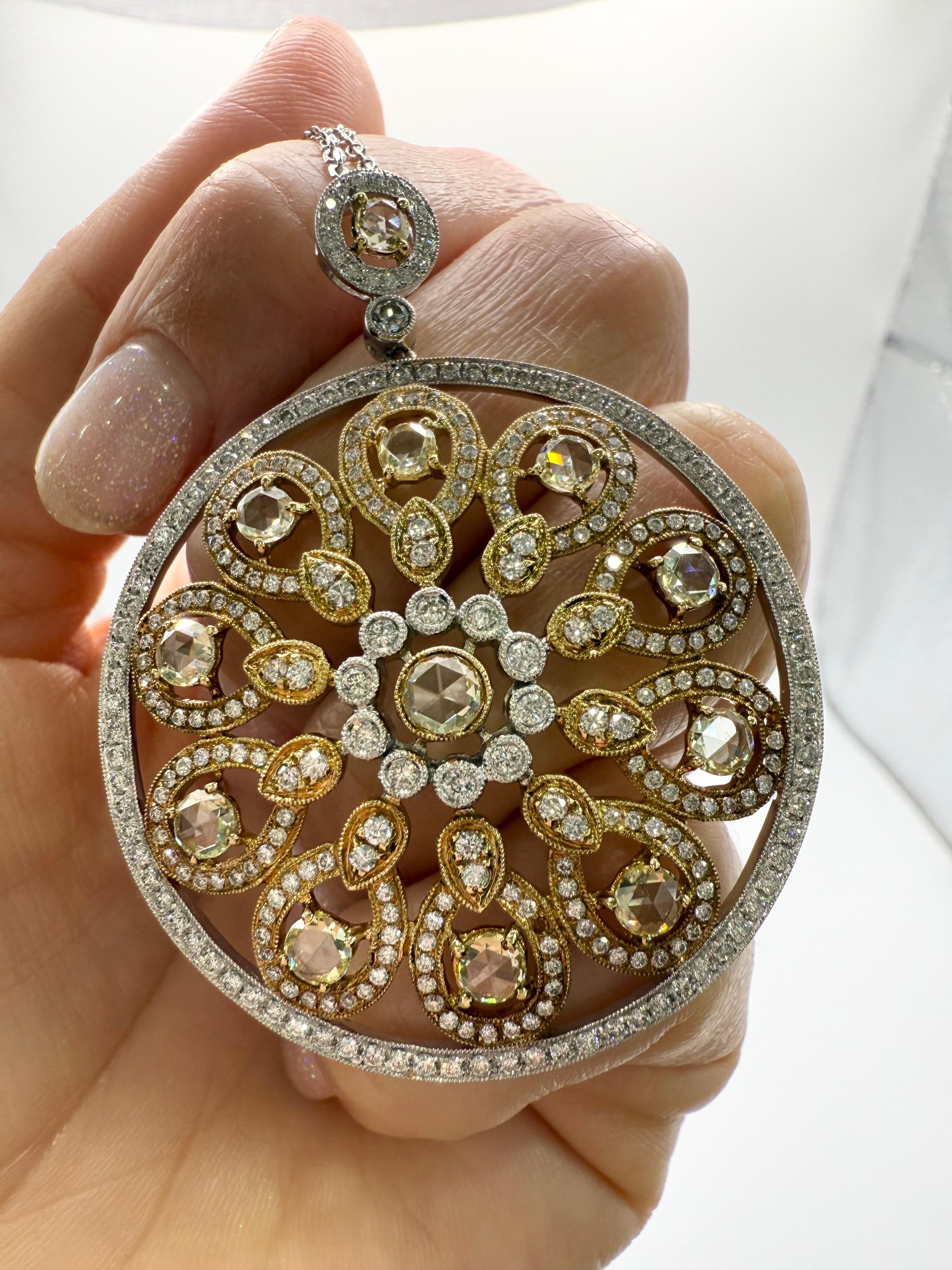 Taglio a rosa Collana con ciondolo a medaglione 4ct con diamante 18KT in vendita