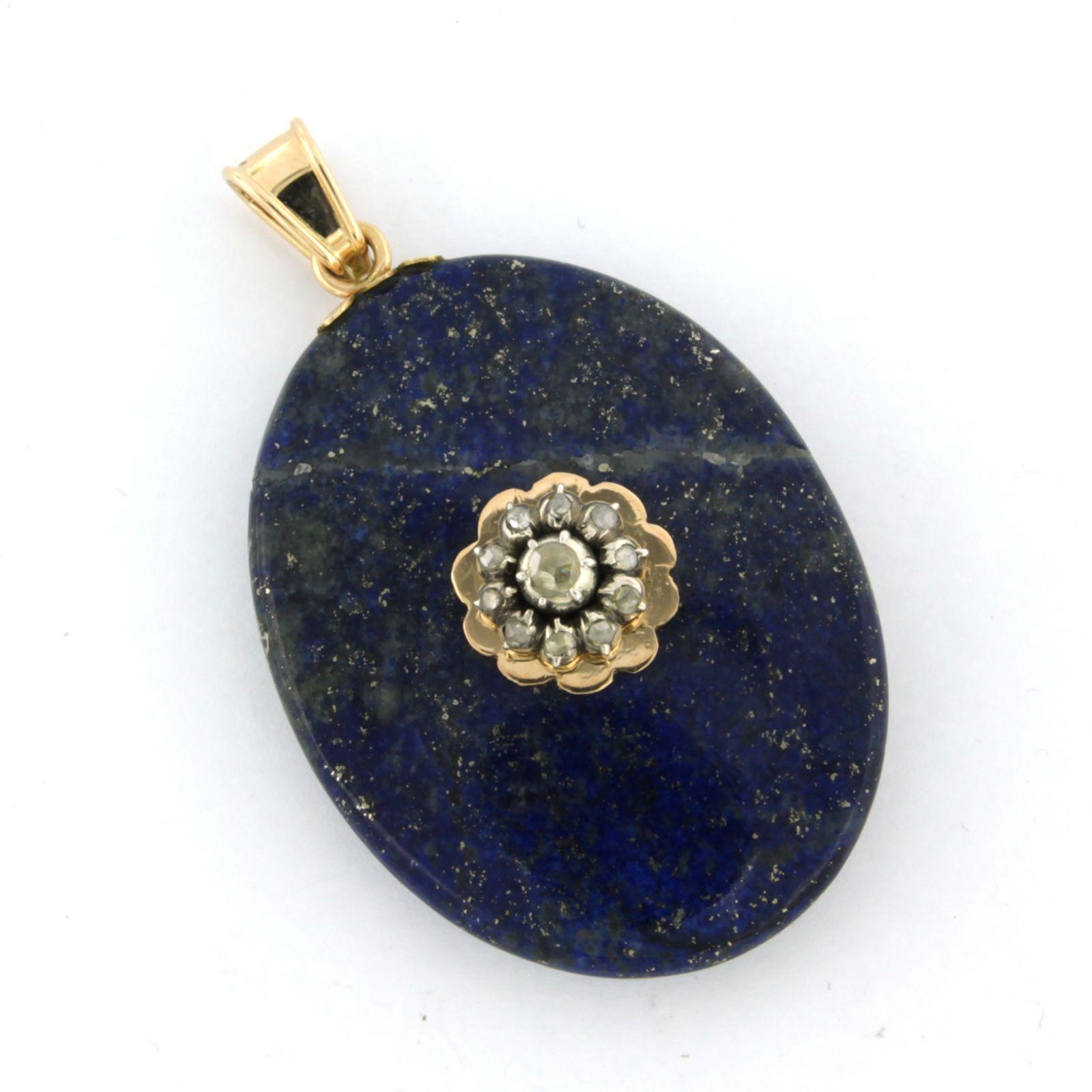 Early Victorian Medallion pendant of lapis lazuli and set with diamonds 14k gold and silver For Sale