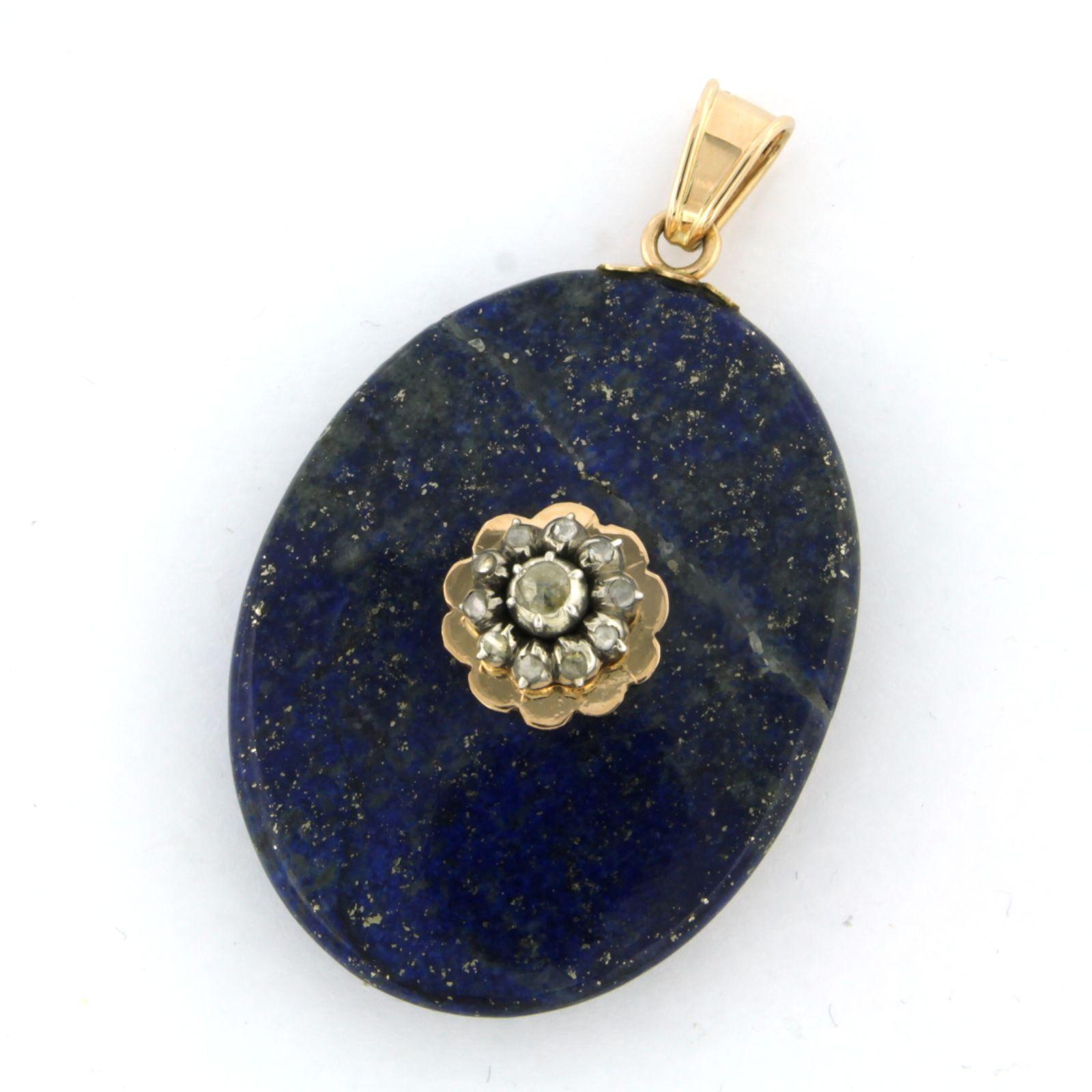 Rose Cut Medallion pendant of lapis lazuli and set with diamonds 14k gold and silver For Sale