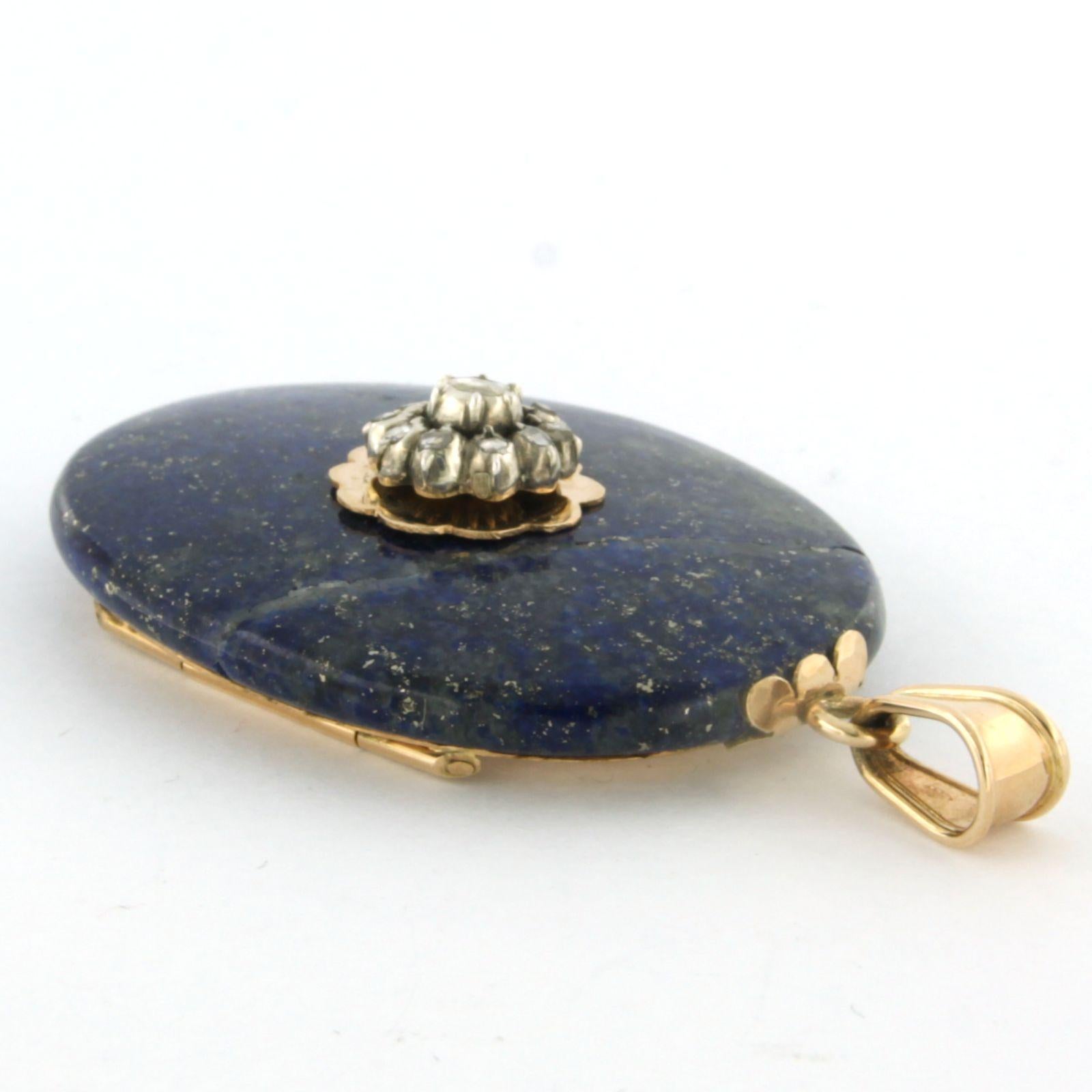 Women's Medallion pendant of lapis lazuli and set with diamonds 14k gold and silver For Sale