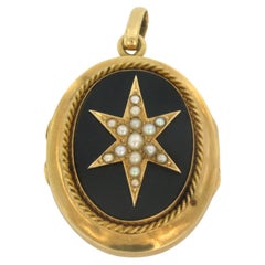 Medaillon-Anhänger mit Medaillon mit Onyx und Perlen 13,5 Gramm 14k Gelbgold