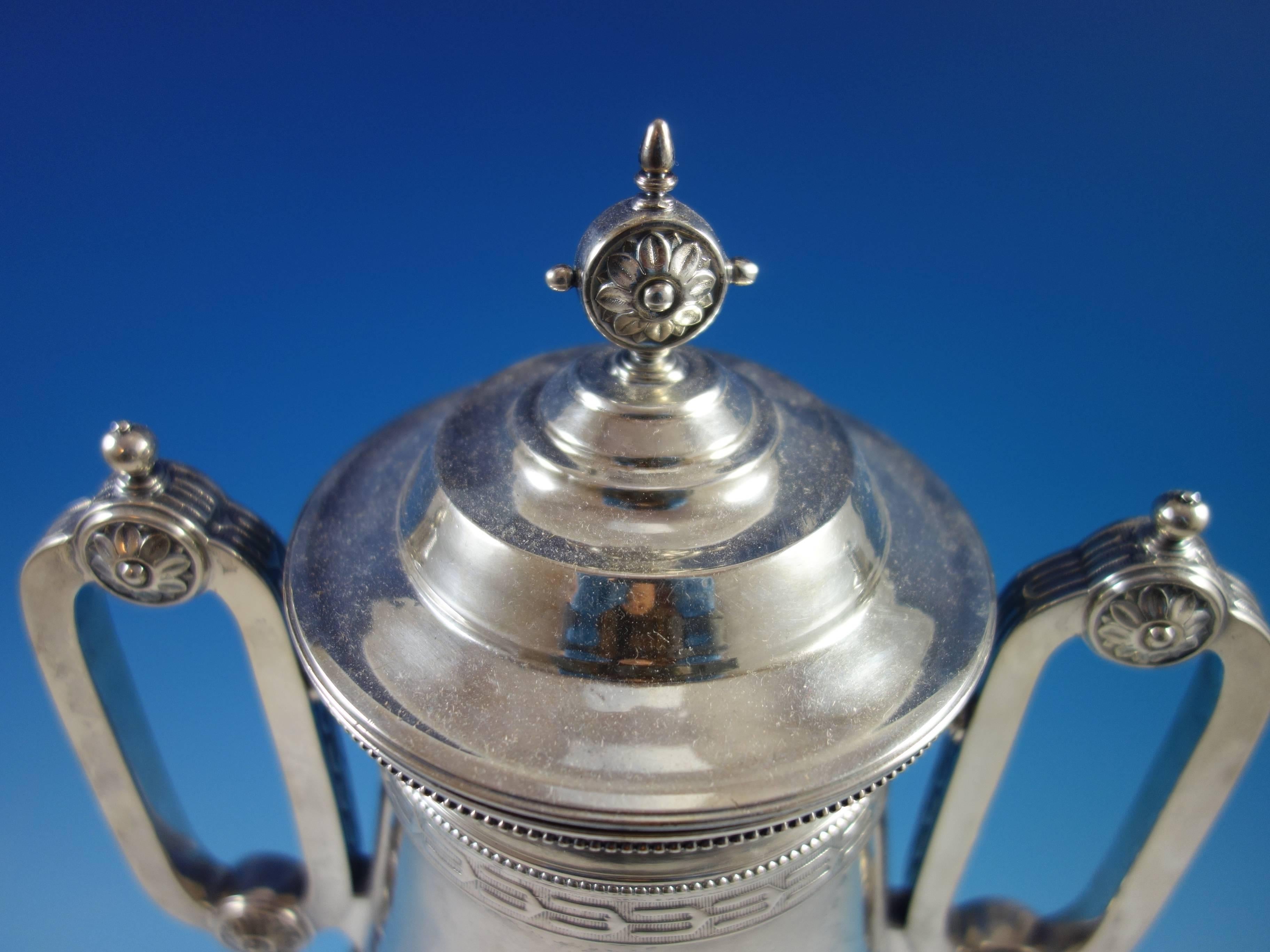 Medallion S. Mead & Co Sterling Silver Samovar Hot Water Urn Egyptian Hollowware In Excellent Condition In Big Bend, WI