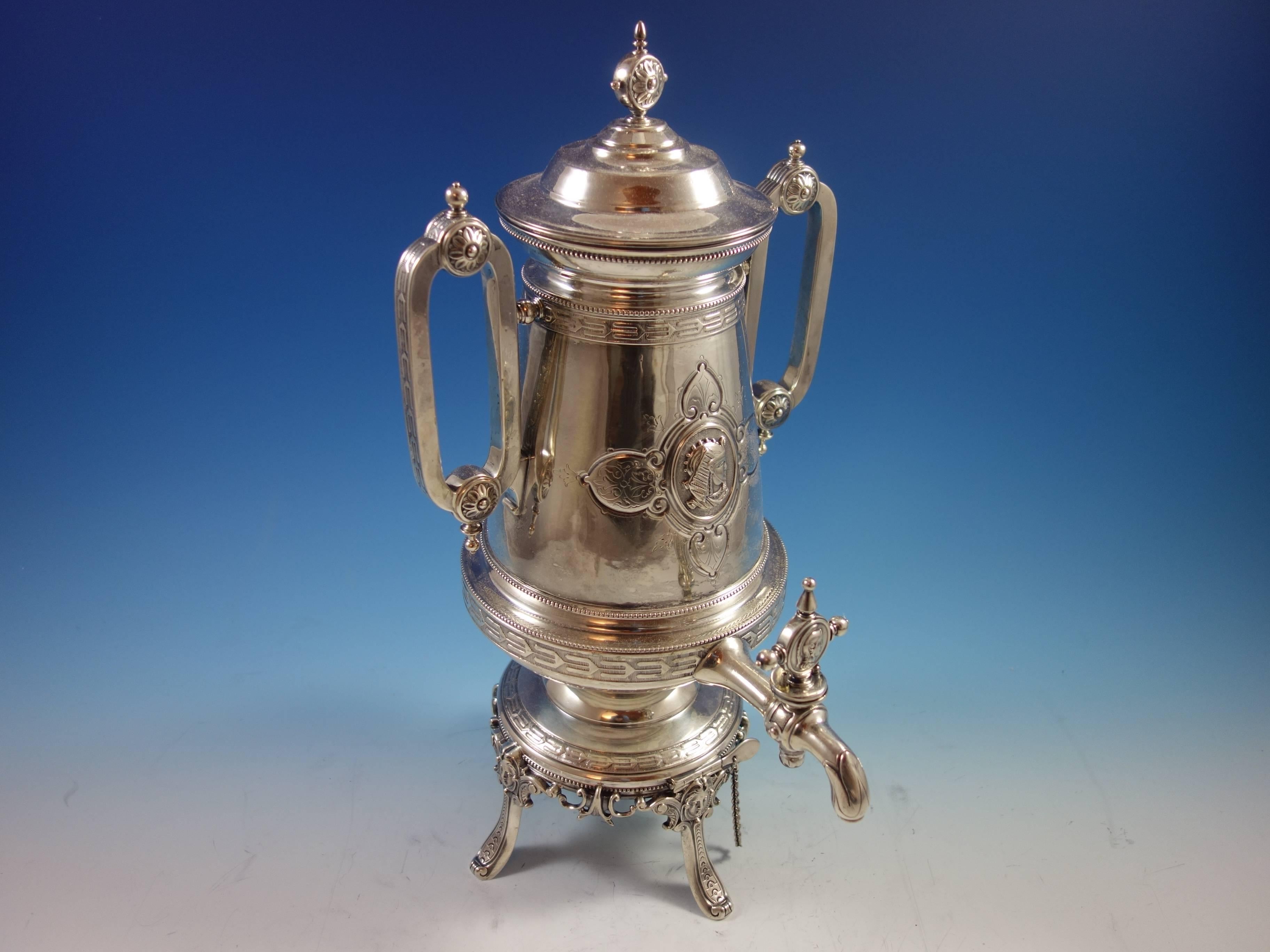 Medallion S. Mead & Co Sterling Silver Samovar Hot Water Urn Egyptian Hollowware 1