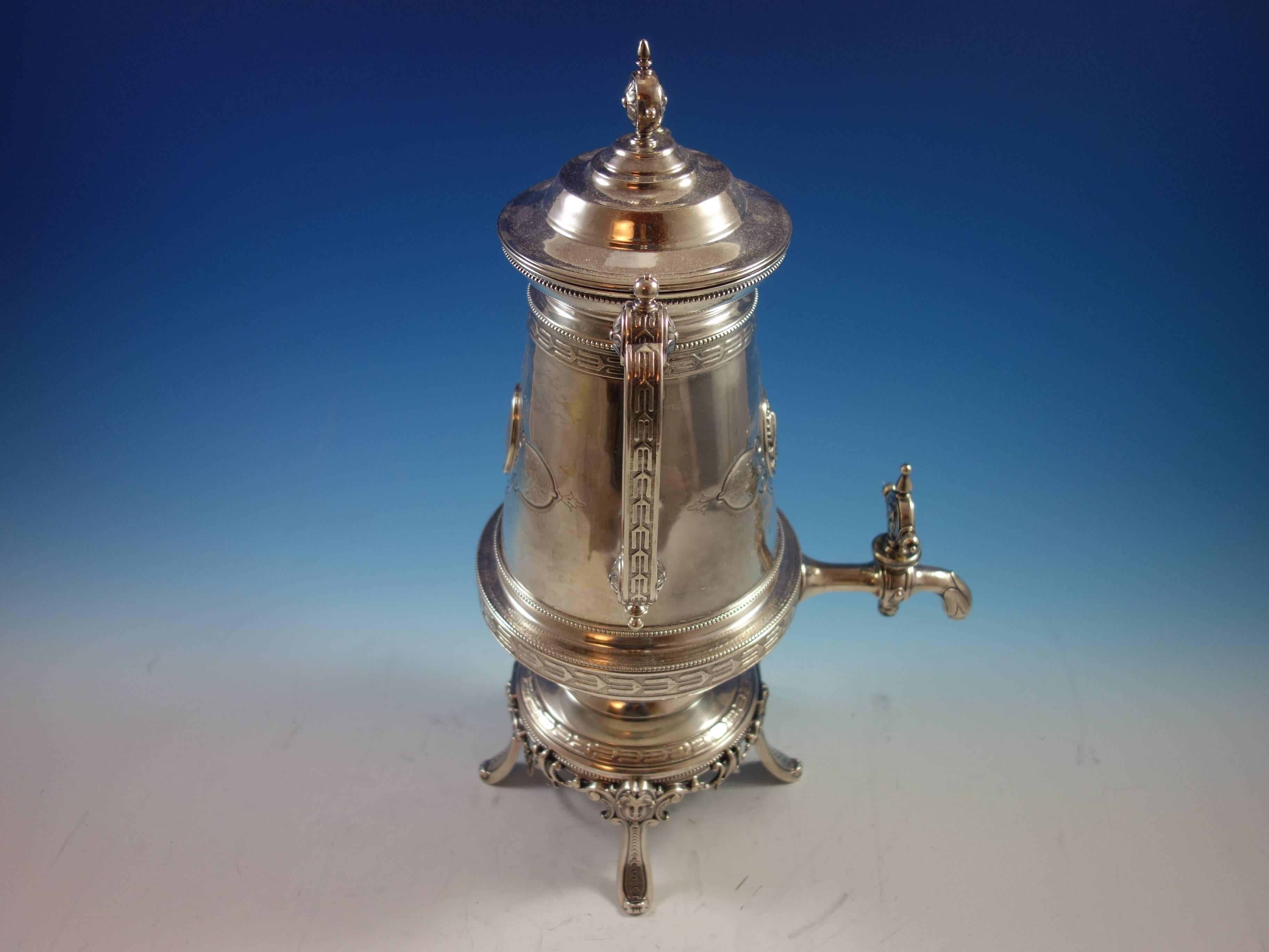 Medallion S. Mead & Co Sterling Silver Samovar Hot Water Urn Egyptian Hollowware 4