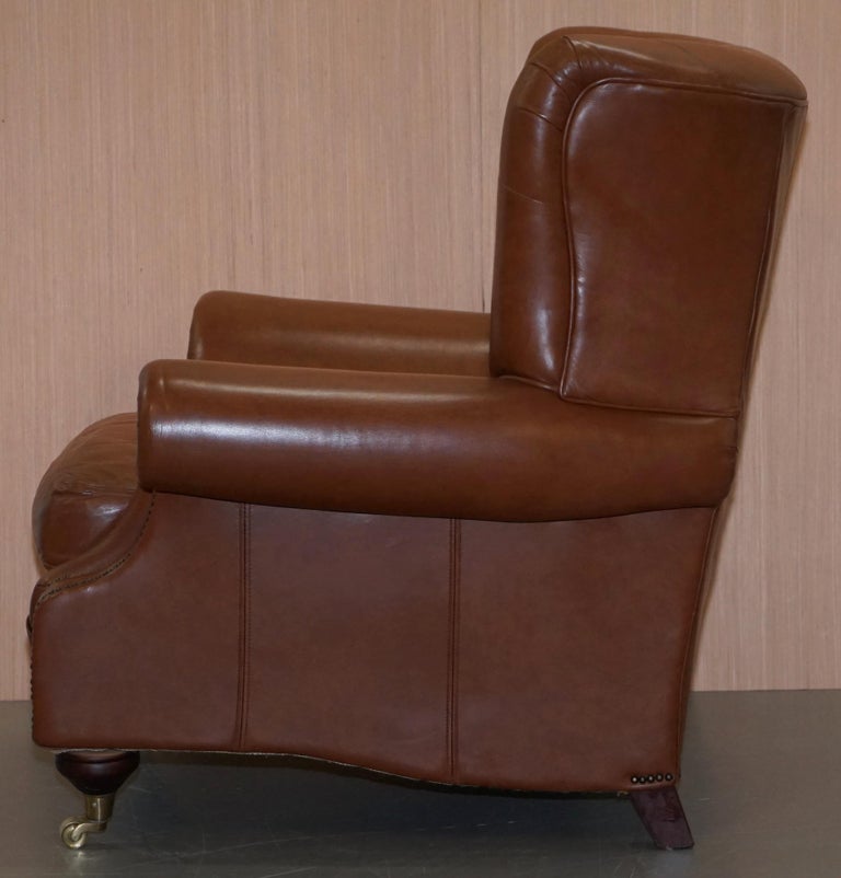 Medallion Upholstery Brown Leather Chesterfield Armchair Part of Suite