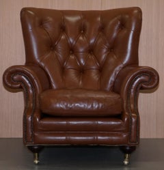 Medallion Upholstery Brown Leather Chesterfield Armchair Part of Suite