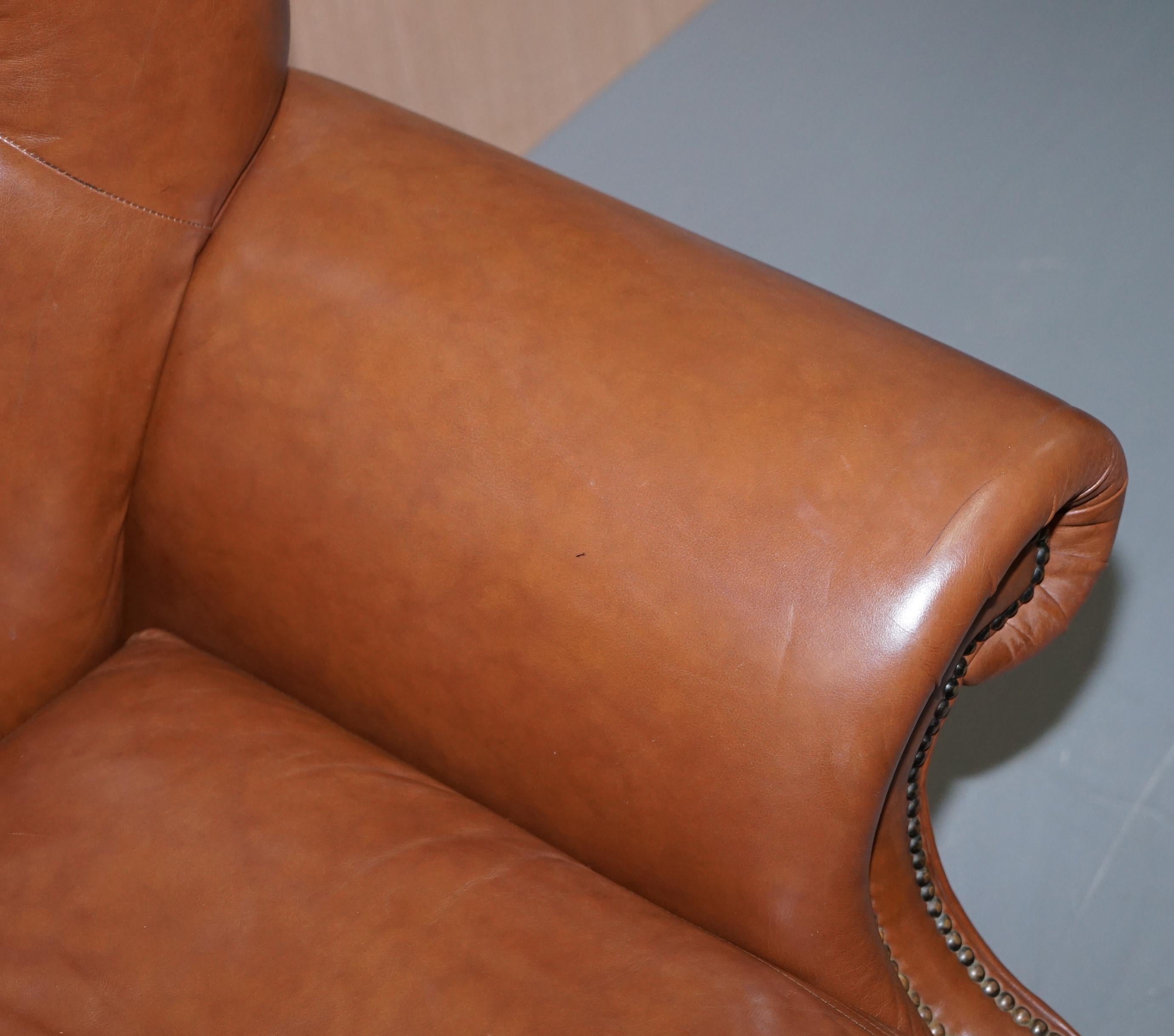 Modern Medallion Upholstery Brown Leather Chesterfield Armchair Part of Suite