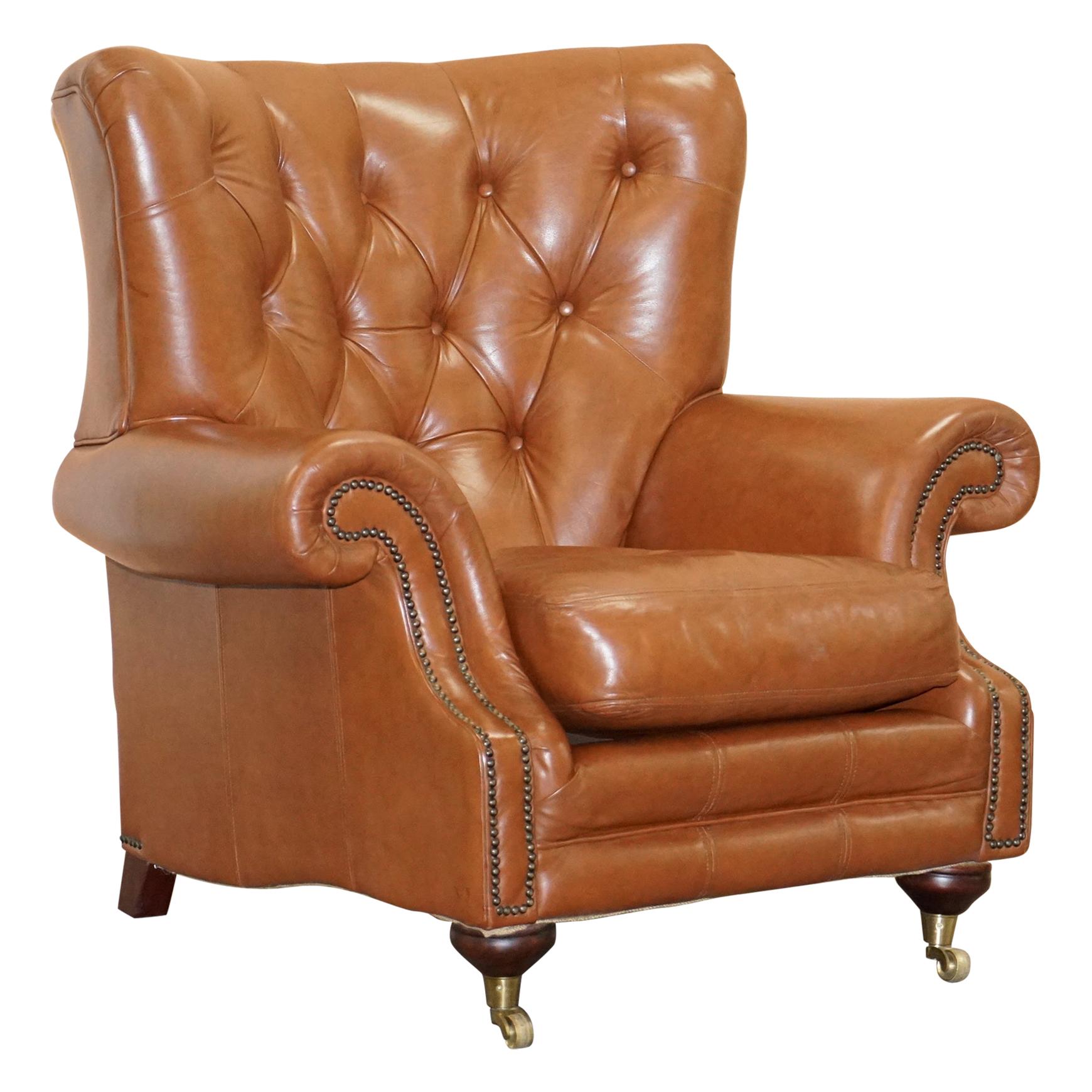 Medallion Upholstery Brown Leather Chesterfield Armchair Part of Suite