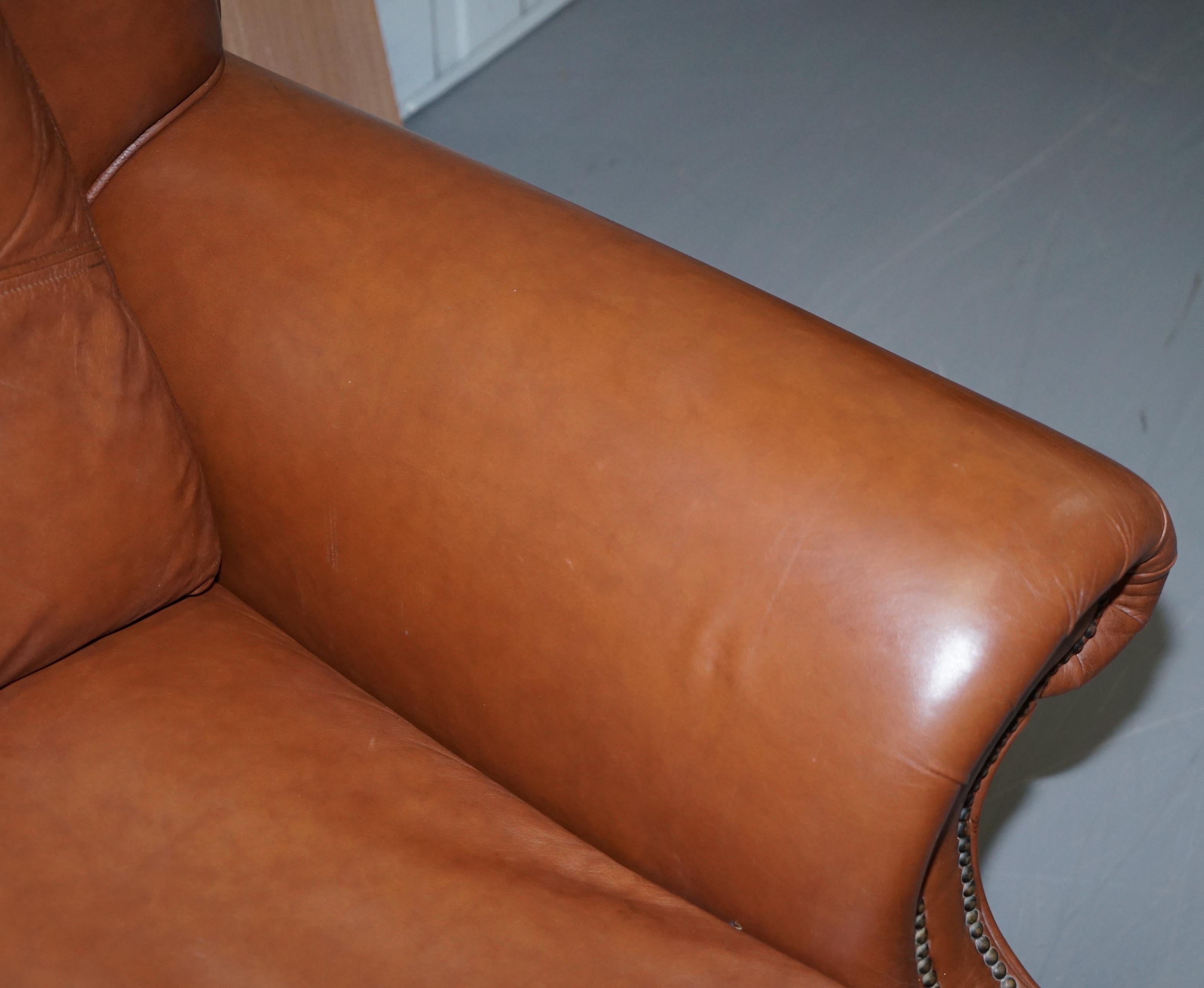 Medallion Upholstery Brown Leather Three-Seat Sofa Part of Large Suite 3