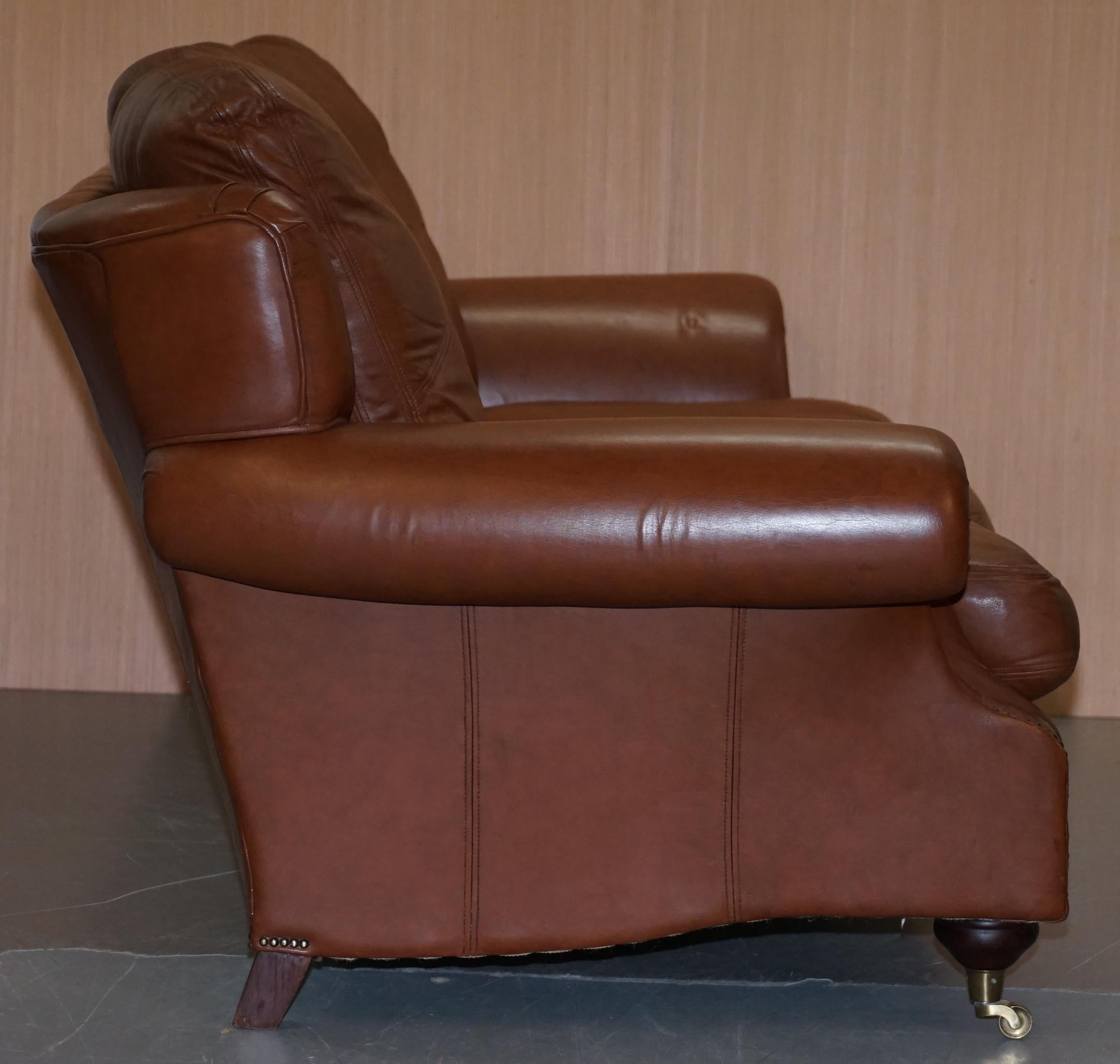 Medallion Upholstery Brown Leather Three-Seat Sofa Part of Large Suite 4