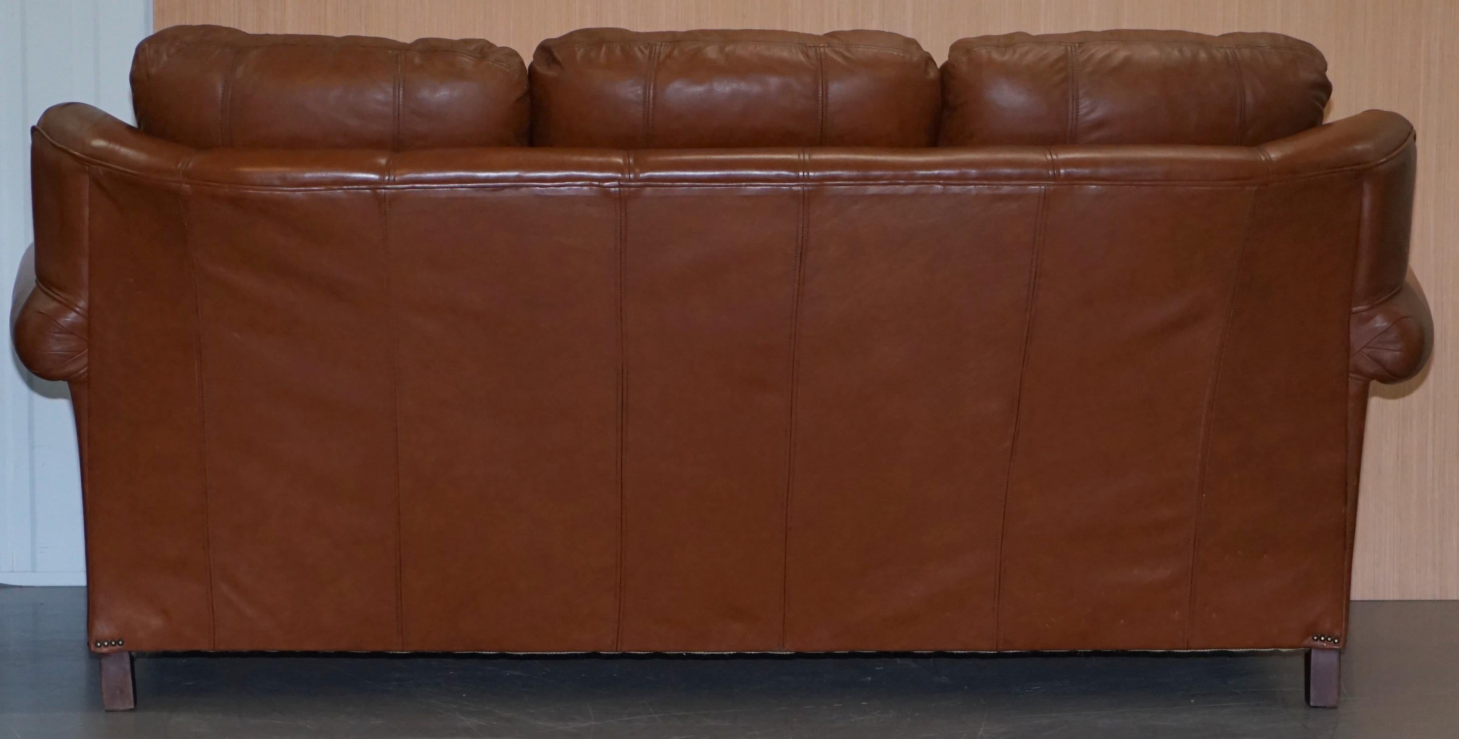 Medallion Upholstery Brown Leather Three-Seat Sofa Part of Large Suite 5