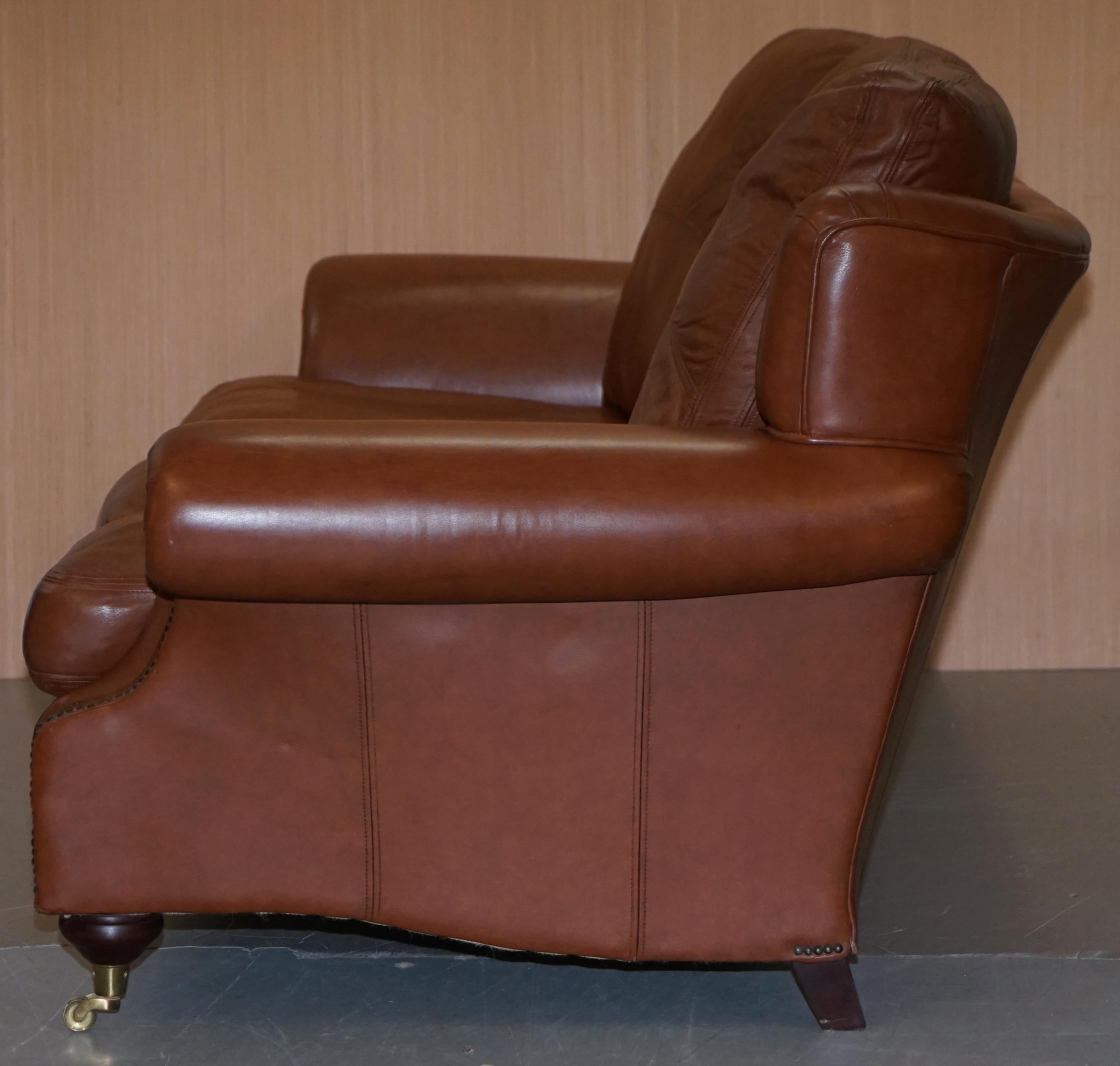 Medallion Upholstery Brown Leather Three-Seat Sofa Part of Large Suite 6