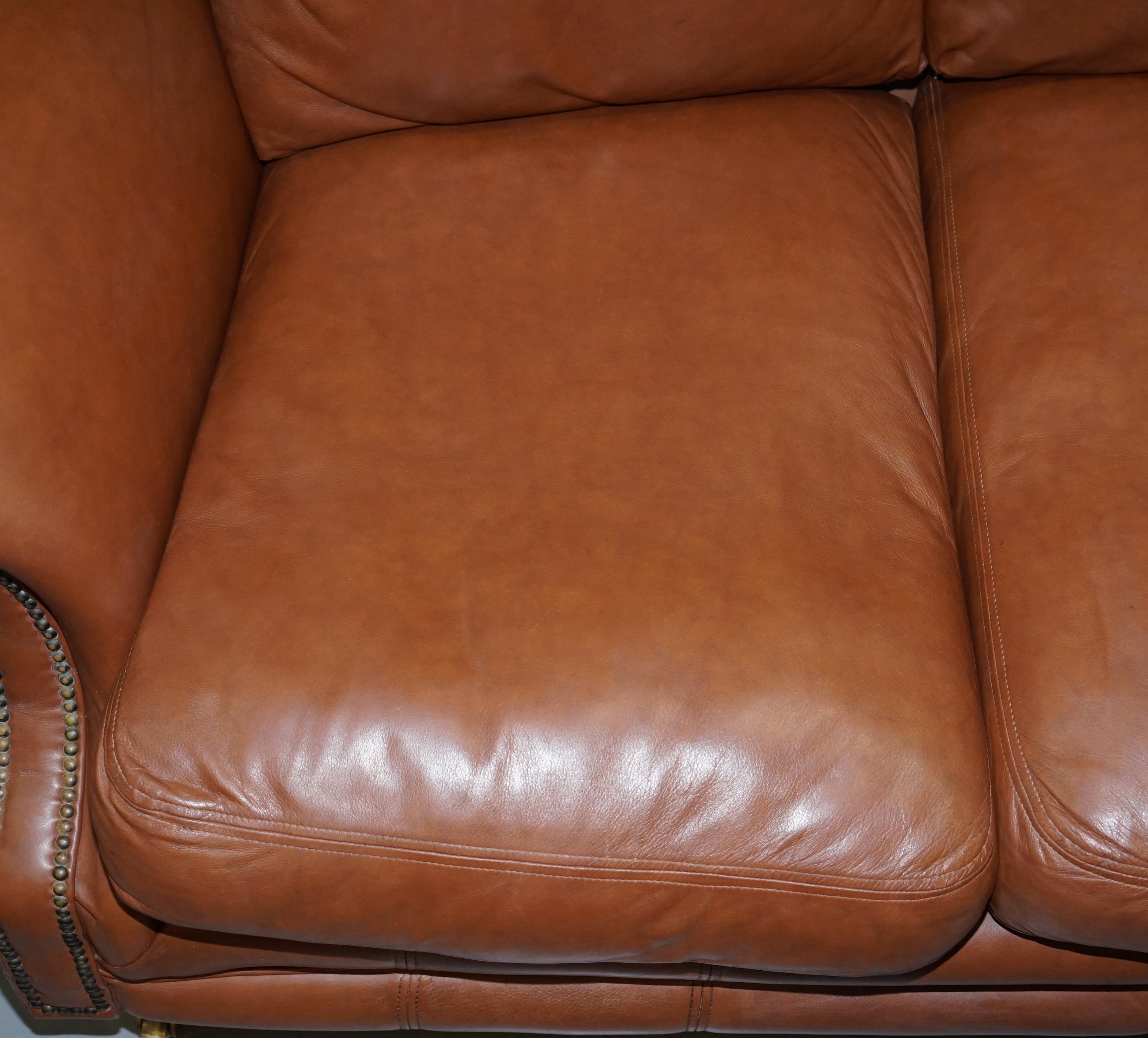 Medallion Upholstery Brown Leather Three-Seat Sofa Part of Large Suite 2