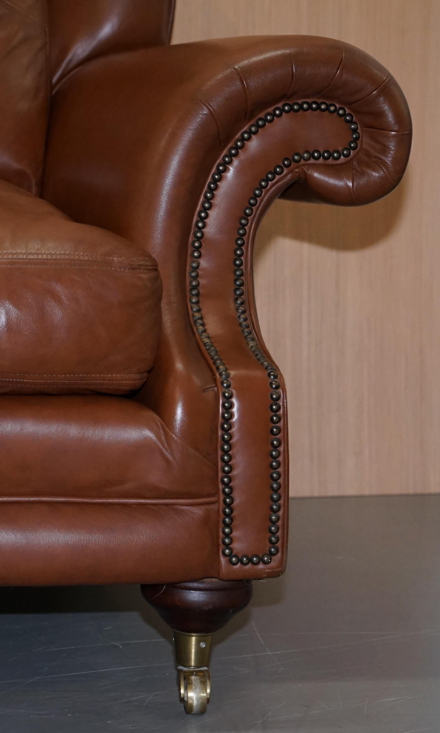 Medallion Upholstery Brown Leather Two-Seat Sofa Part of Large Suite 4