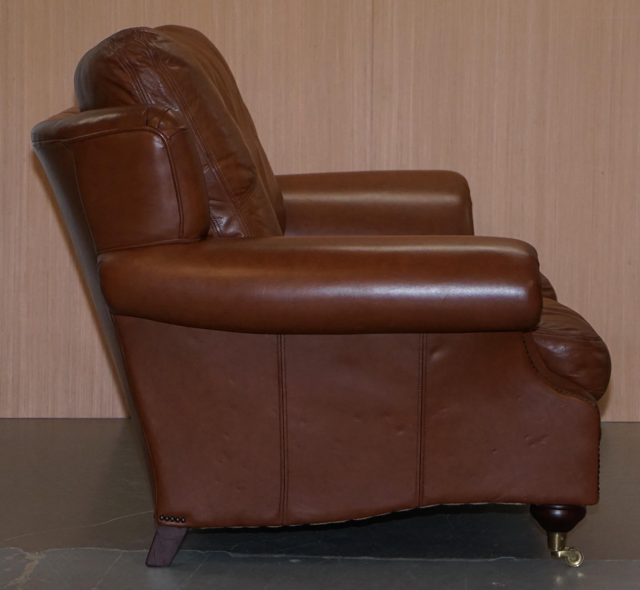Medallion Upholstery Brown Leather Two-Seat Sofa Part of Large Suite 7