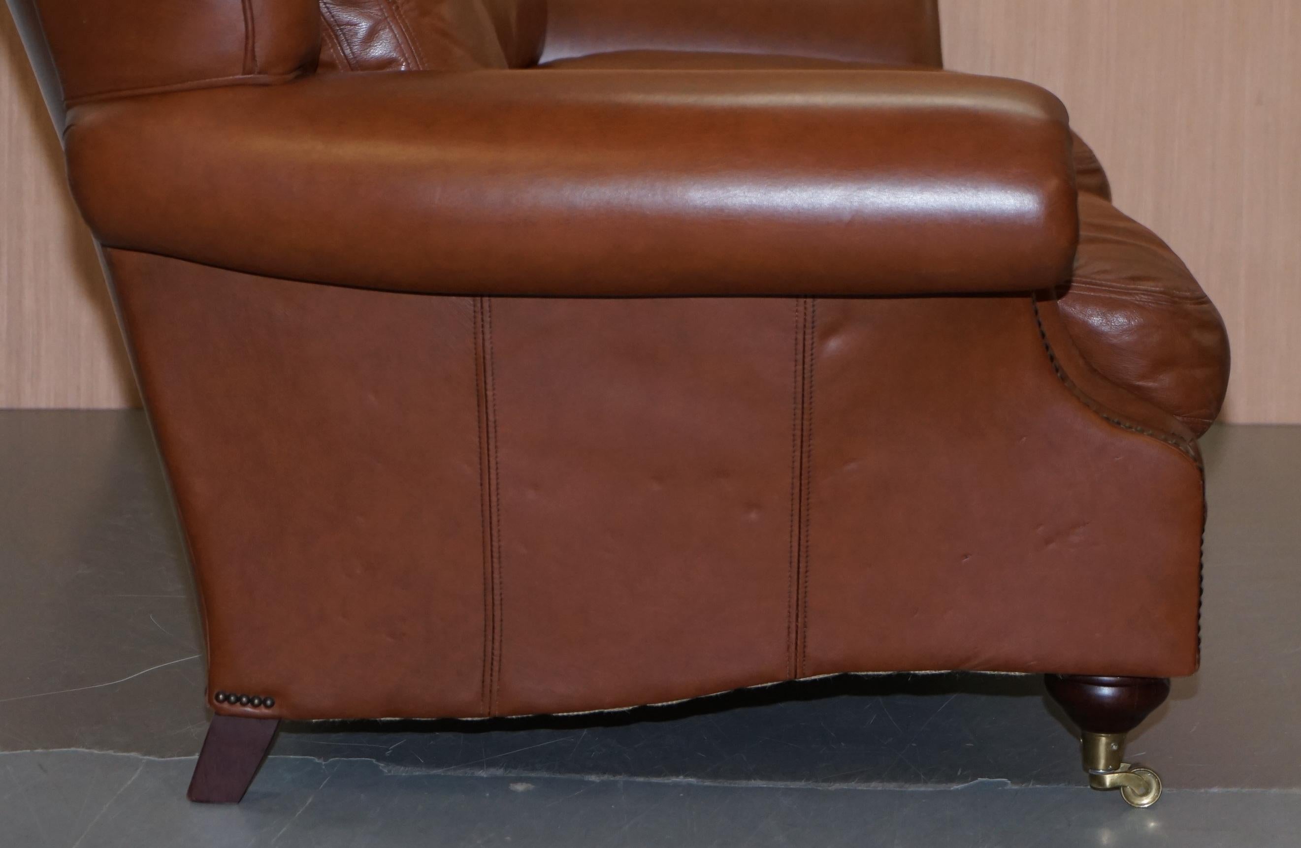 Medallion Upholstery Brown Leather Two-Seat Sofa Part of Large Suite 8