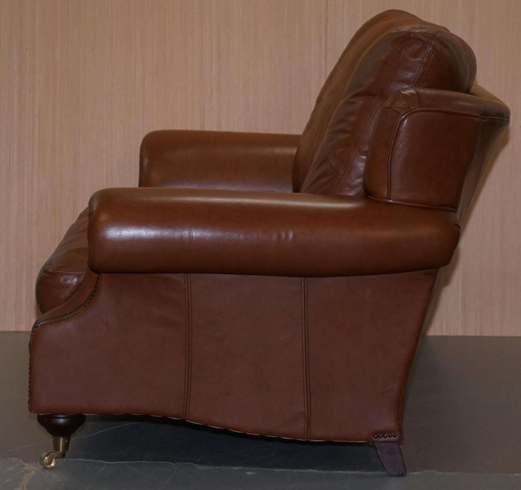 Medallion Upholstery Brown Leather Two-Seat Sofa Part of Large Suite 10