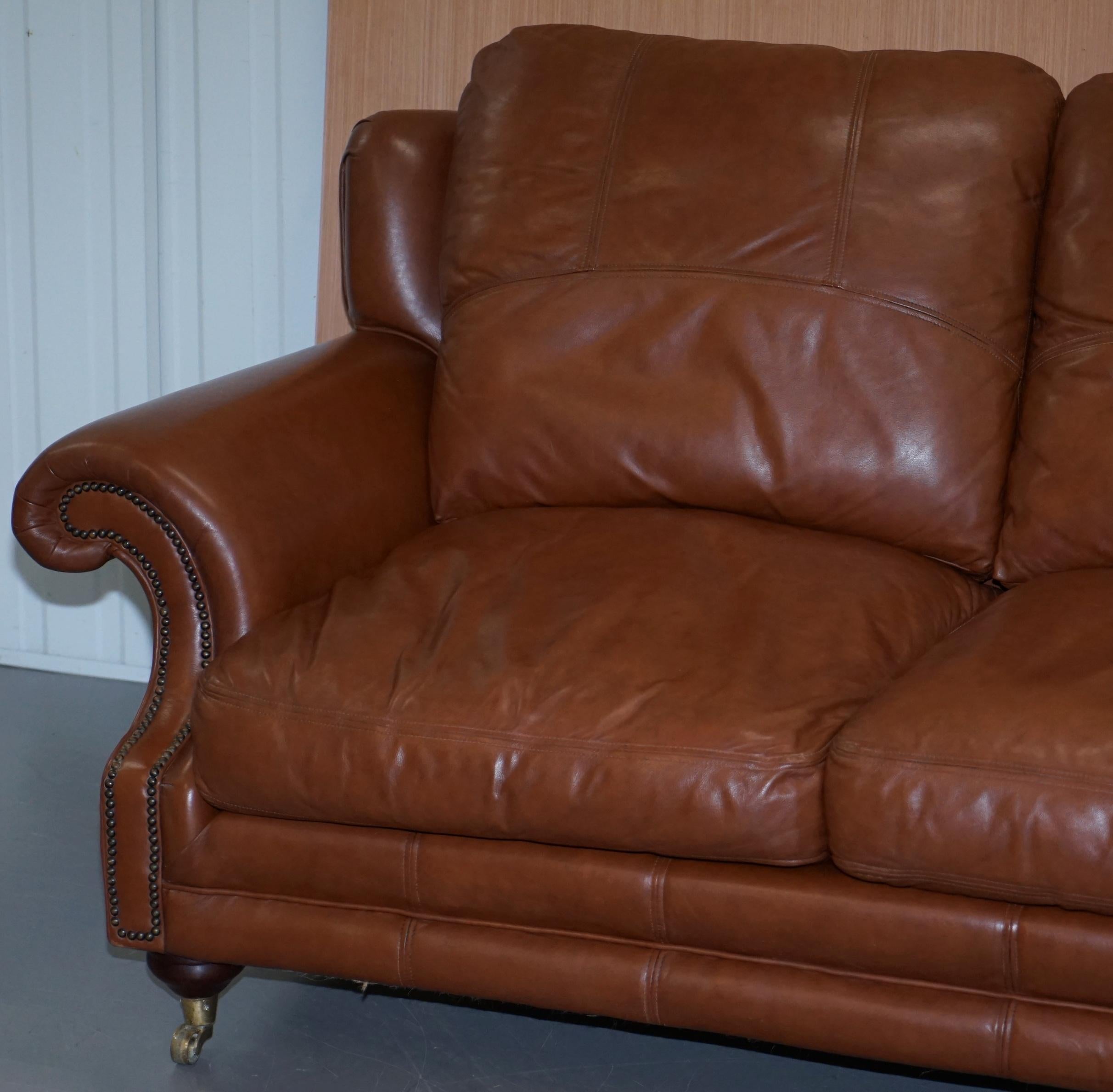 Modern Medallion Upholstery Brown Leather Two-Seat Sofa Part of Large Suite