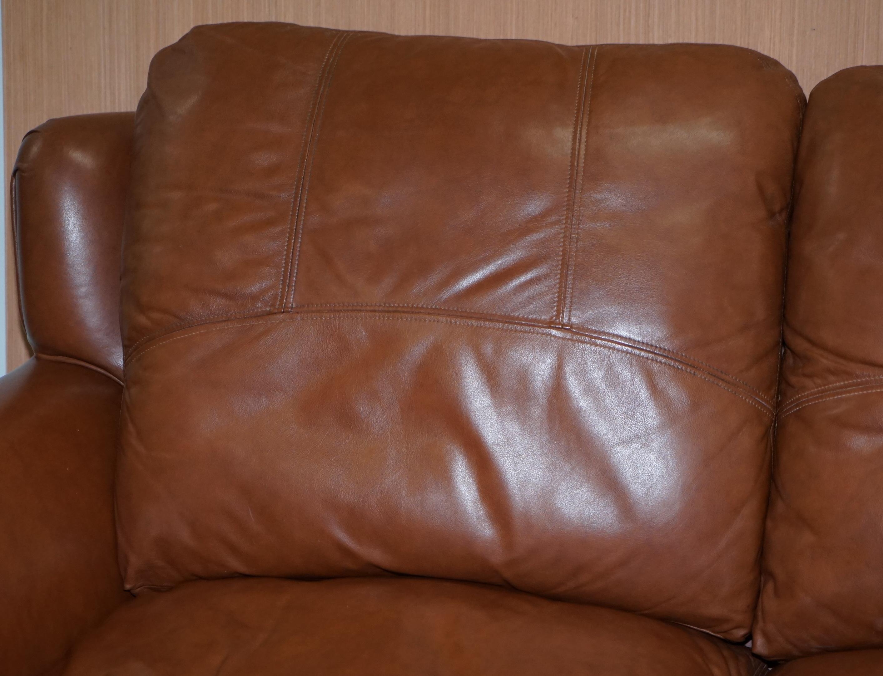 Hand-Crafted Medallion Upholstery Brown Leather Two-Seat Sofa Part of Large Suite