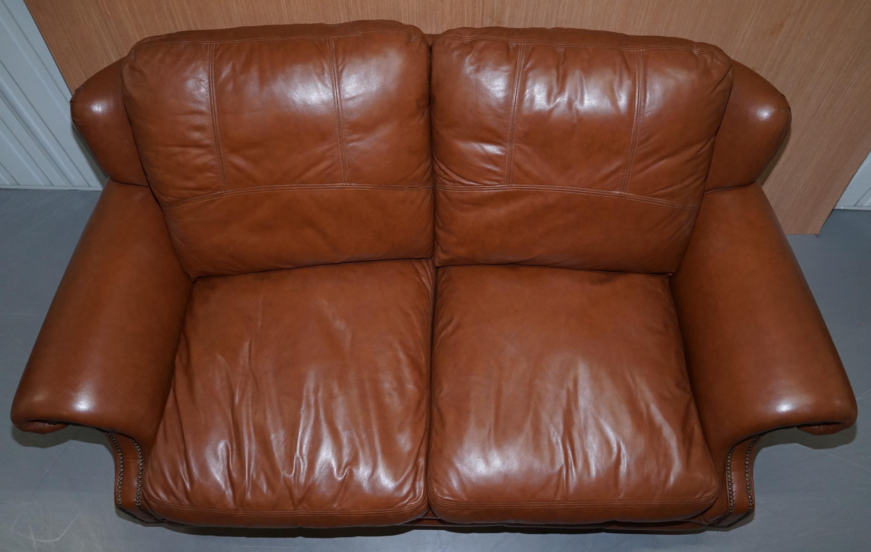 Late 20th Century Medallion Upholstery Brown Leather Two-Seat Sofa Part of Large Suite