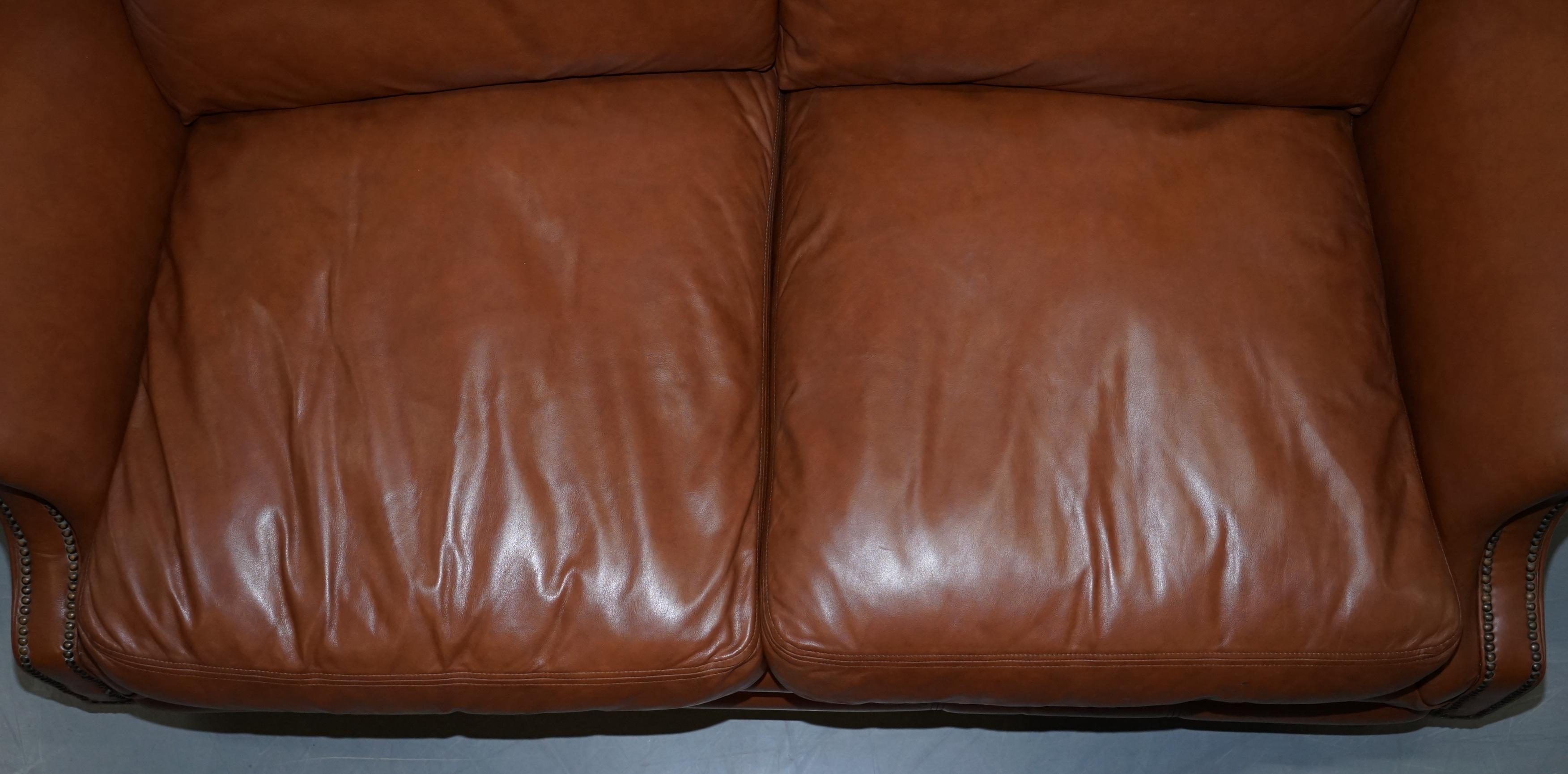 Medallion Upholstery Brown Leather Two-Seat Sofa Part of Large Suite 1