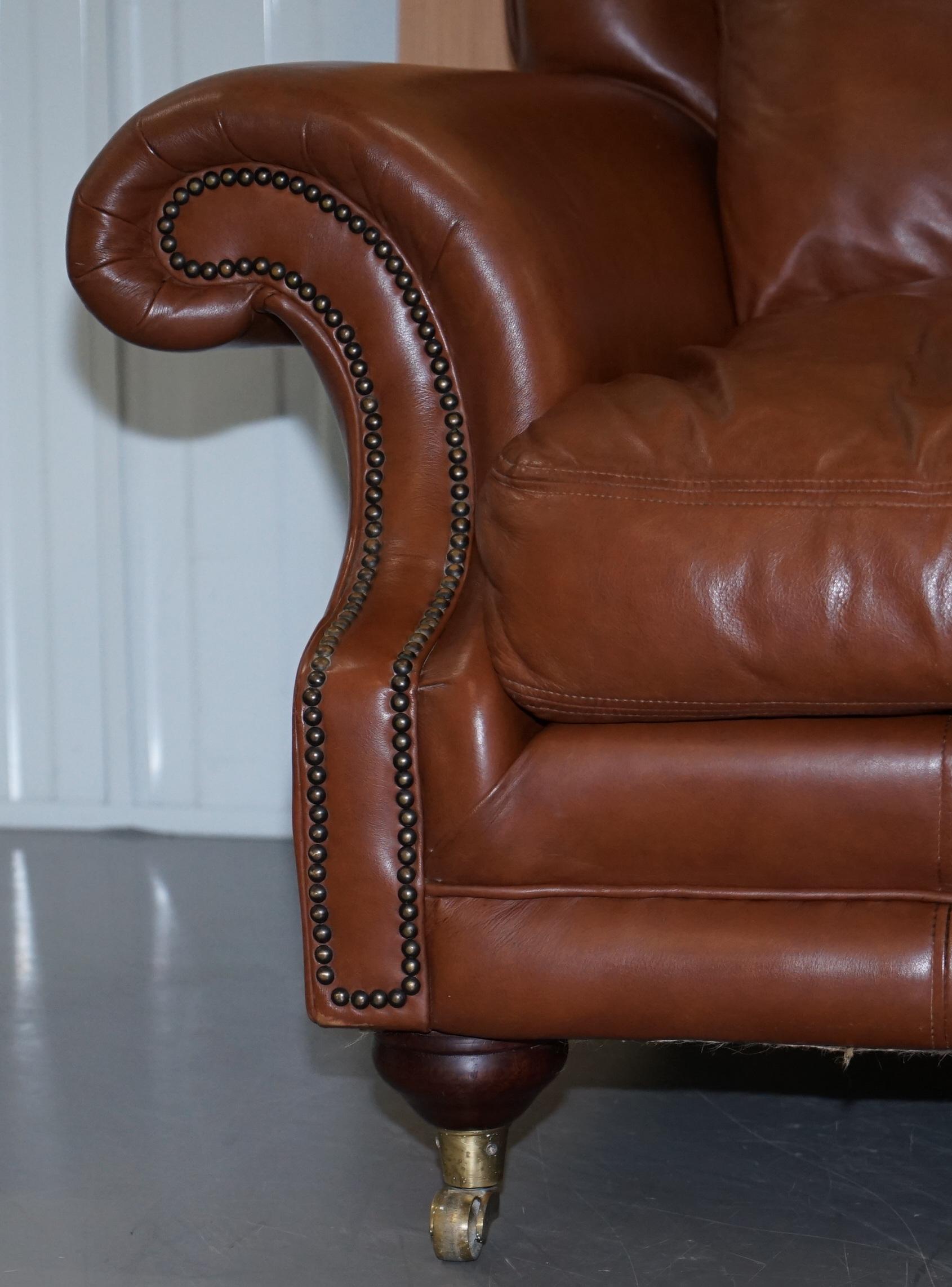 Medallion Upholstery Brown Leather Two-Seat Sofa Part of Large Suite 2